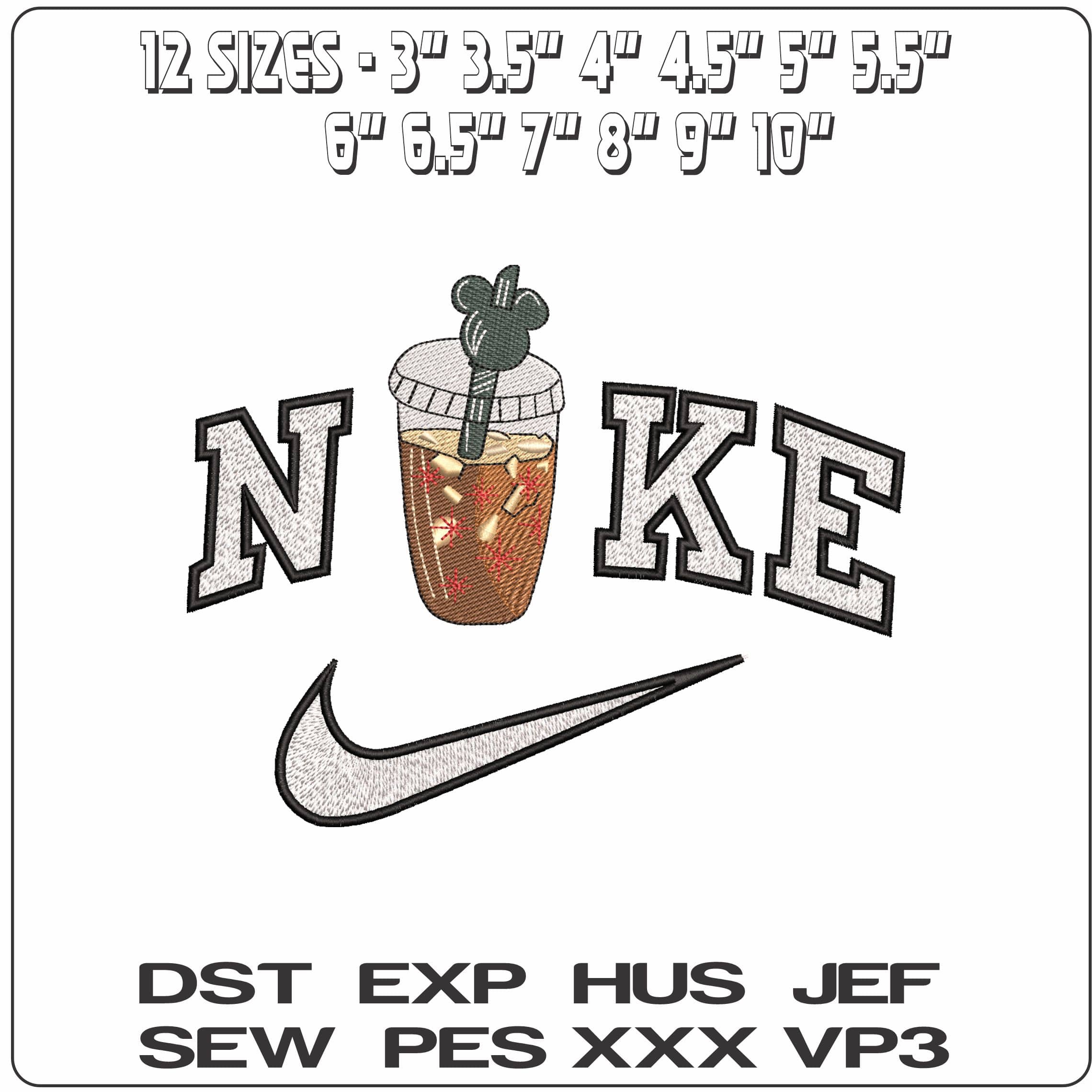 Nike Mickey Mouse Straw in Black Ice Coffee- Elegant embroidery design file - instant download — view 2
