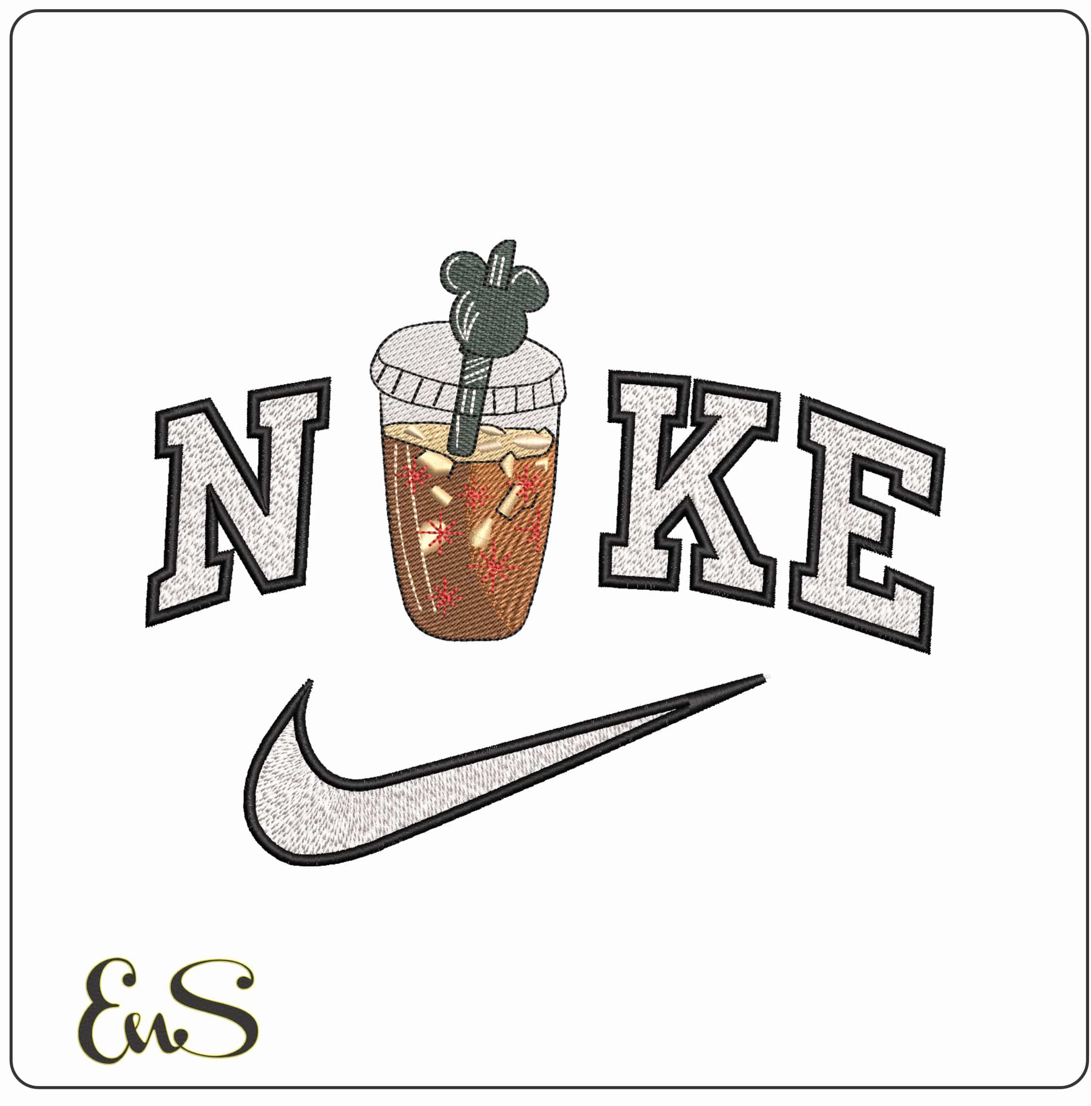 Nike Mickey Mouse Straw in Black Ice Coffee- Elegant embroidery design file - instant download