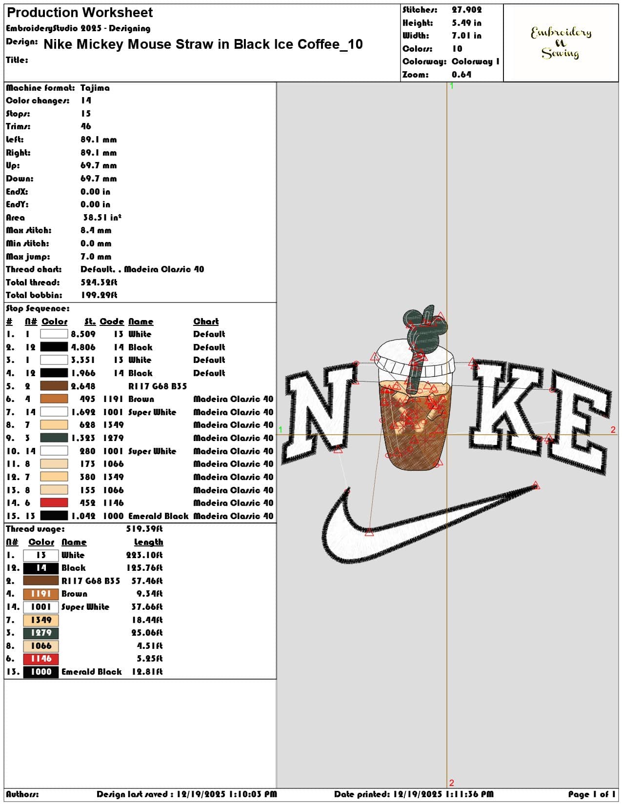 Nike Mickey Mouse Straw in Black Ice Coffee- Elegant embroidery design file - instant download — view 3