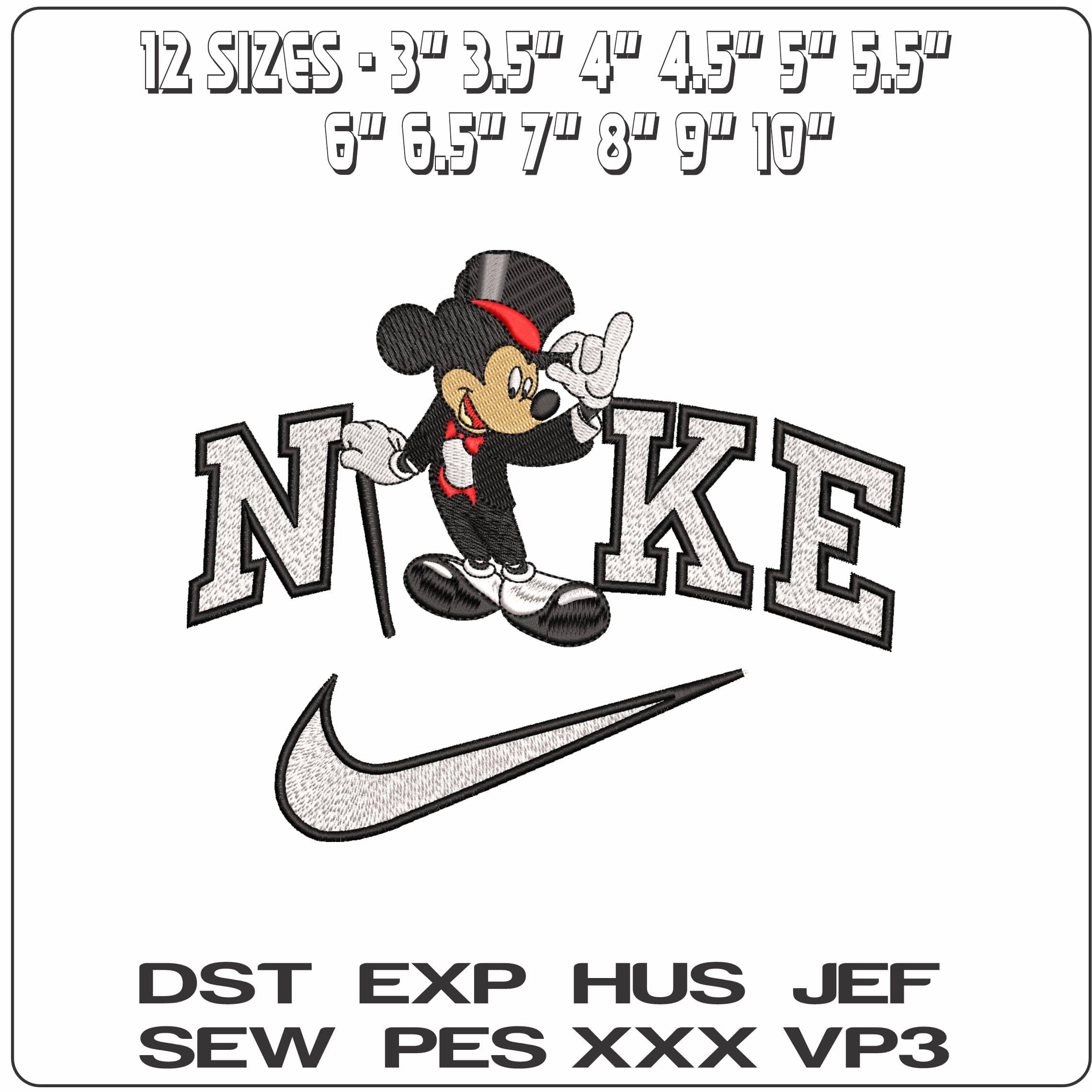 Nike Mickey Mouse Top Hat and Tails- Elegant embroidery design file - instant download — view 2