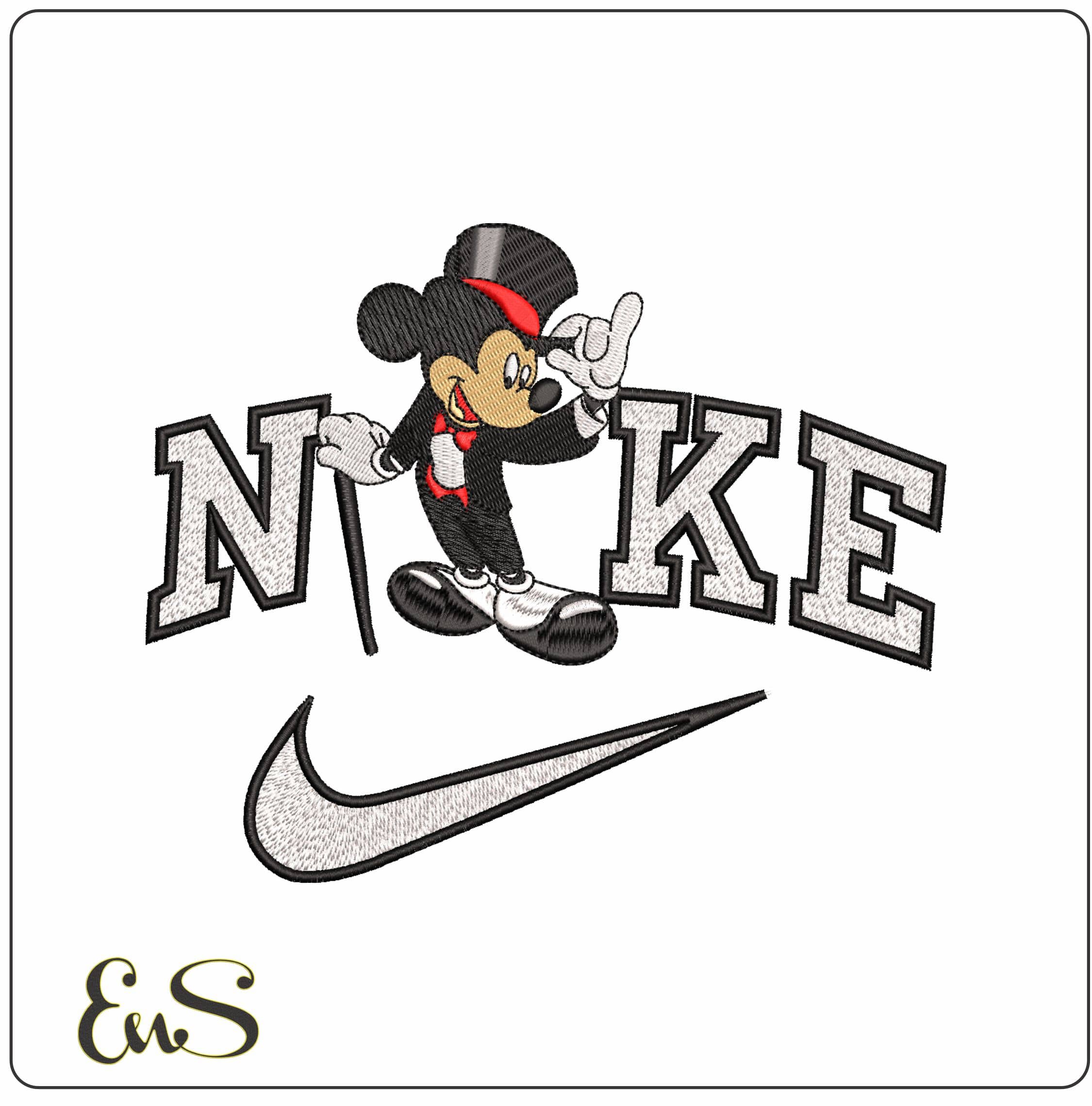 Nike Mickey Mouse Top Hat and Tails- Elegant embroidery design file - instant download