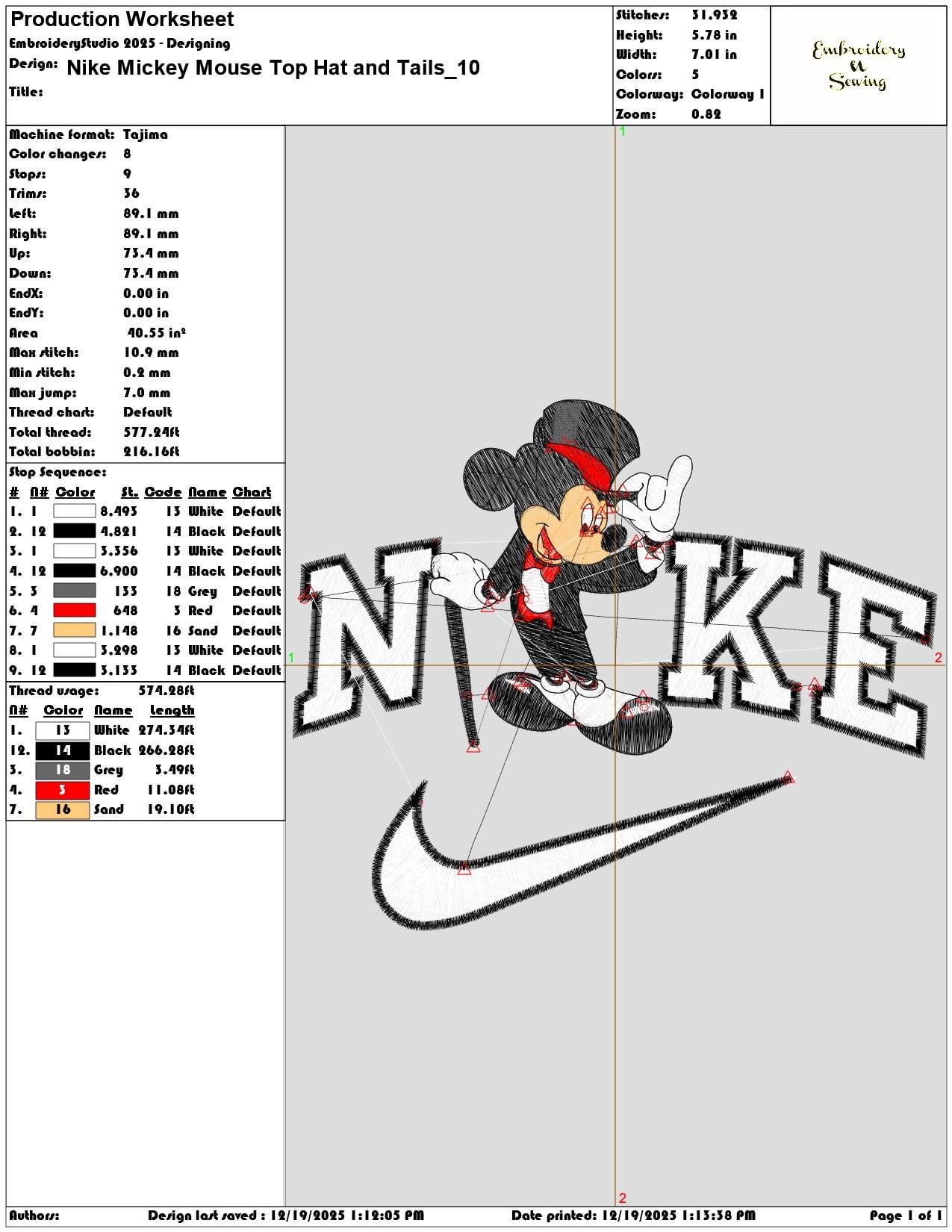 Nike Mickey Mouse Top Hat and Tails- Elegant embroidery design file - instant download — view 3
