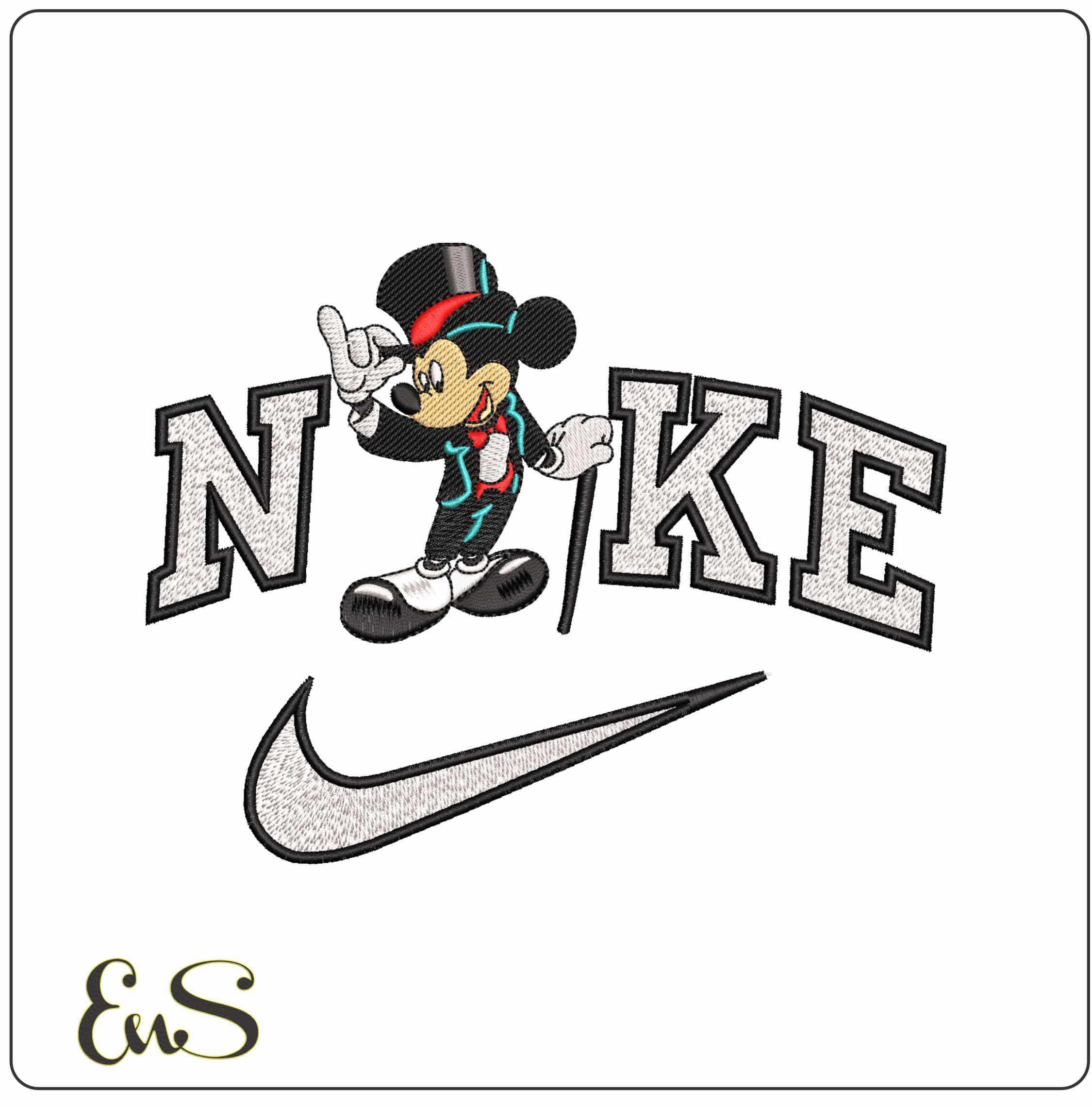 Nike Mickey Mouse Top Hat and Tales- Elegant embroidery design file - instant download