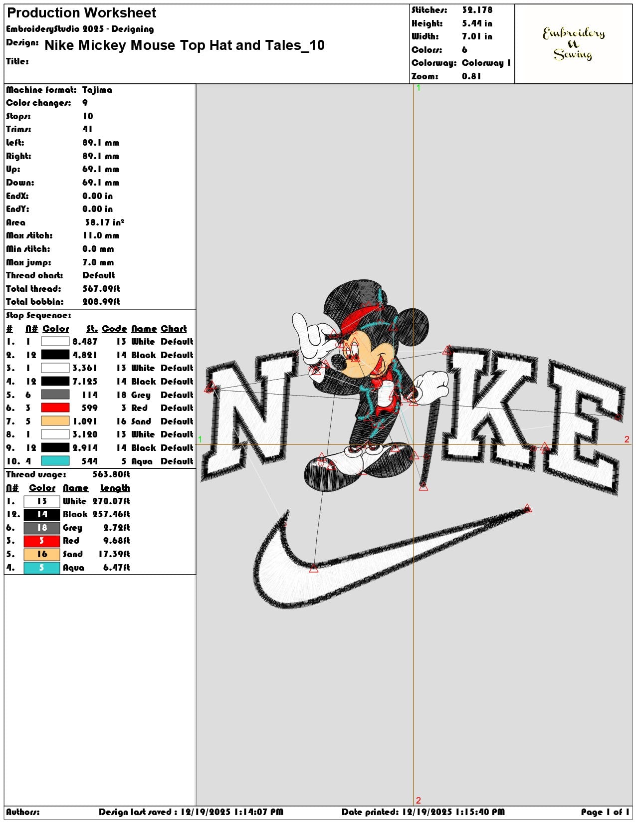 Nike Mickey Mouse Top Hat and Tales- Elegant embroidery design file - instant download — view 3