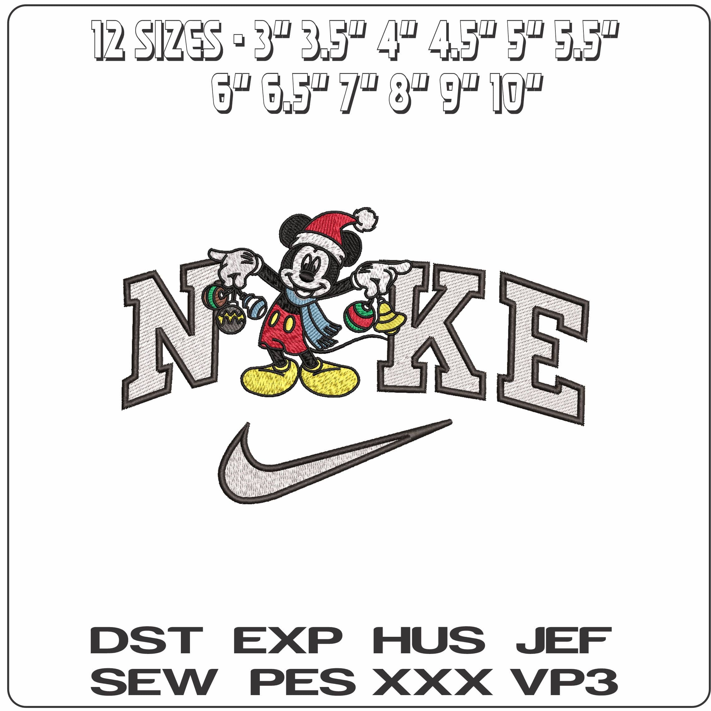 Nike Mickey Mouse with Baubles- Elegant embroidery design file - instant download — view 2