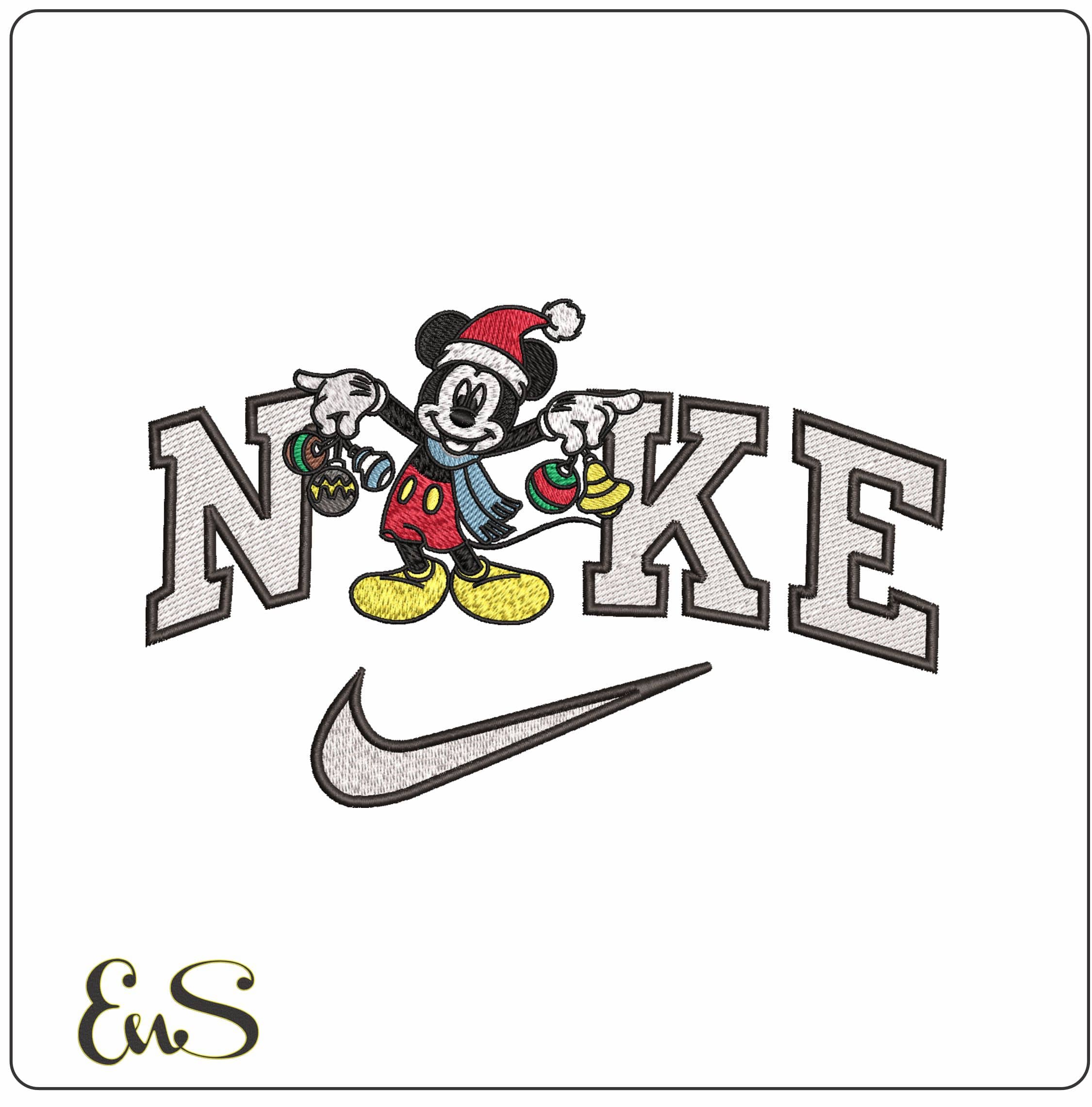 Nike Mickey Mouse with Baubles- Elegant embroidery design file - instant download