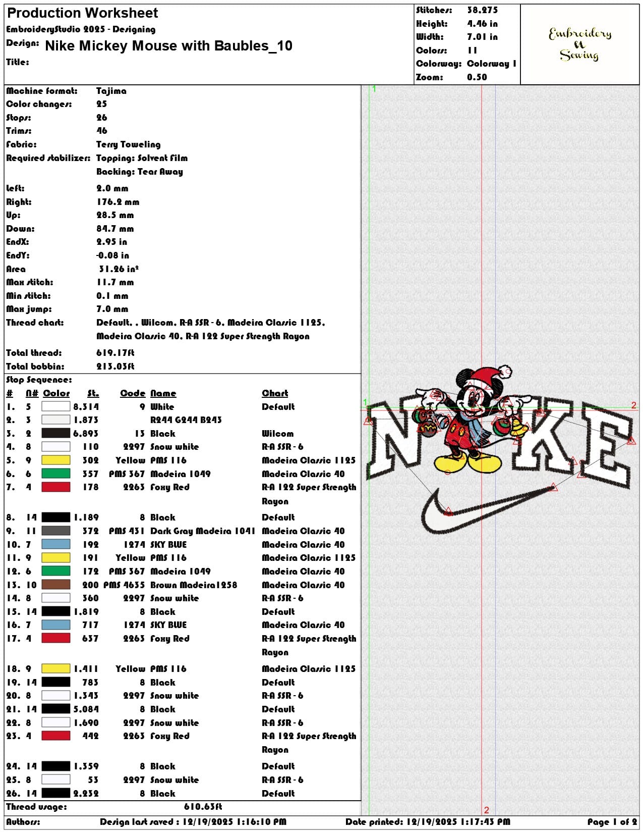 Nike Mickey Mouse with Baubles- Elegant embroidery design file - instant download — view 3