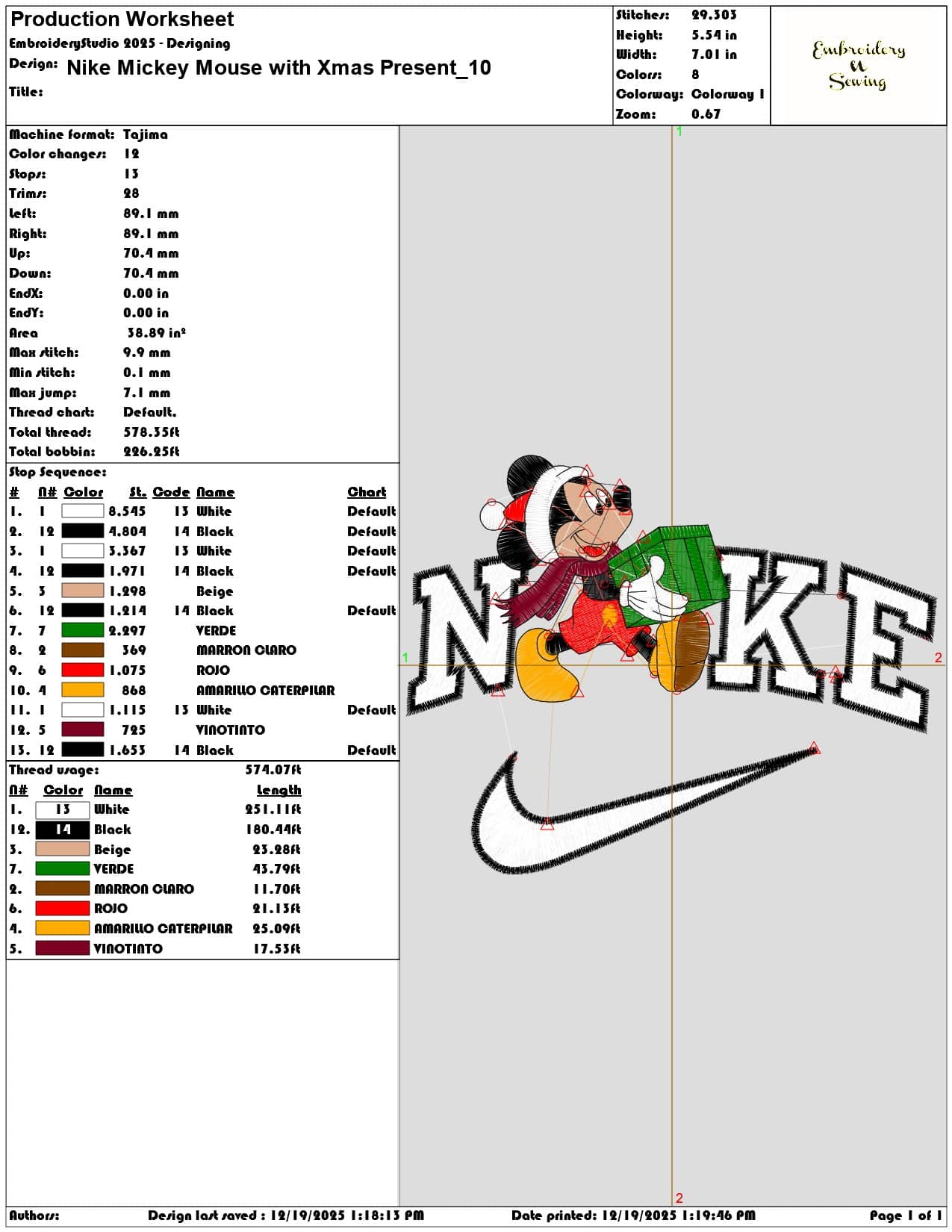 Nike Mickey Mouse with Xmas Present- Elegant embroidery design file - instant download — view 3