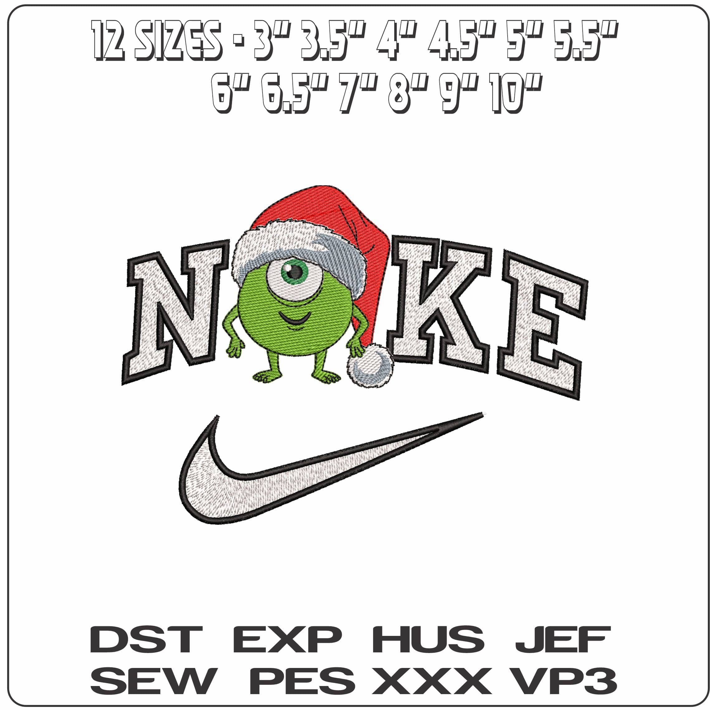 Nike Mike Wazowski Christmas Hat Monsters Inc- Elegant embroidery design file - instant download — view 2