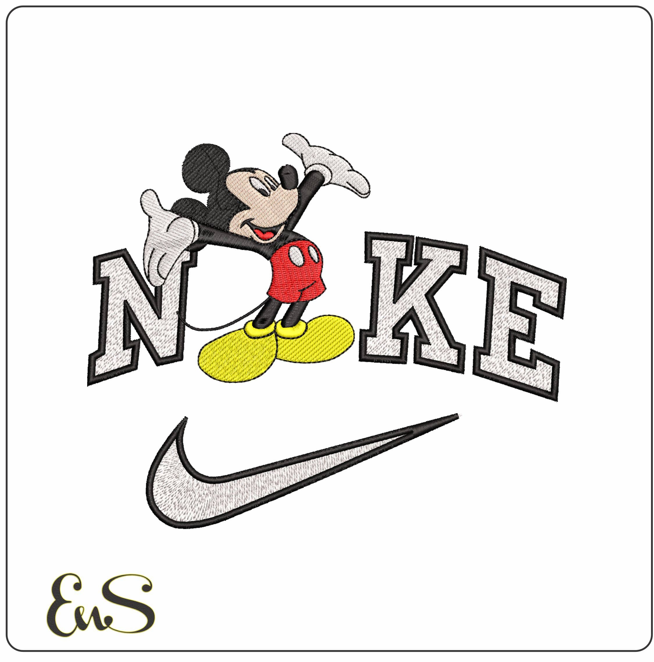 Nike Mikey Mouse Cheering- Elegant embroidery design file - instant download