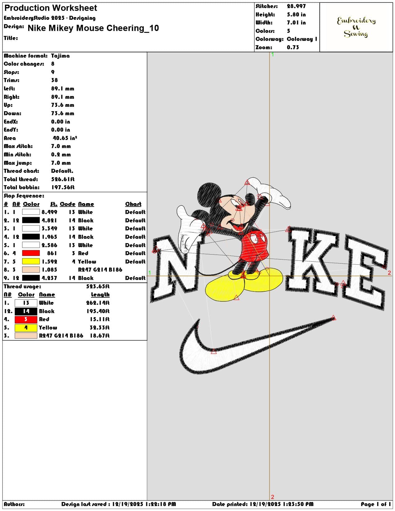 Nike Mikey Mouse Cheering- Elegant embroidery design file - instant download — view 3