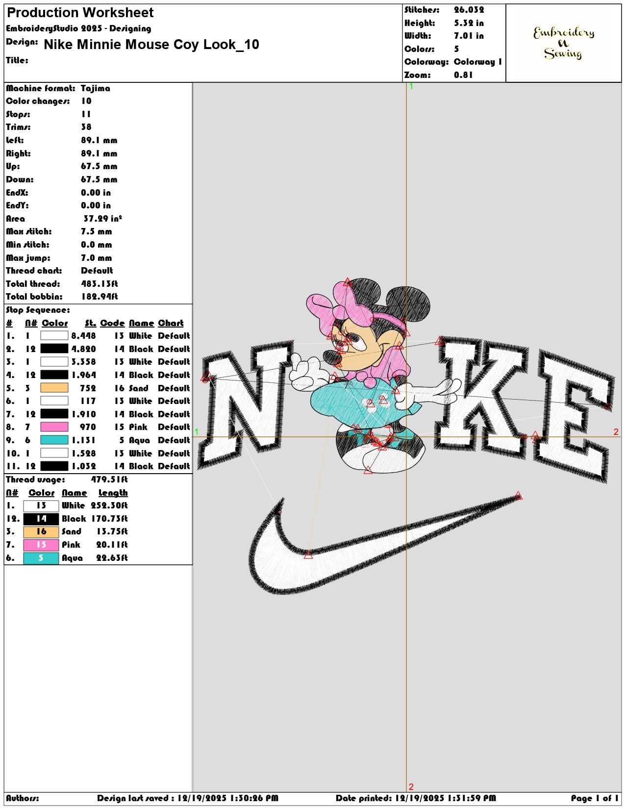 Nike Minnie Mouse Coy Look- Elegant embroidery design file - instant download — view 3