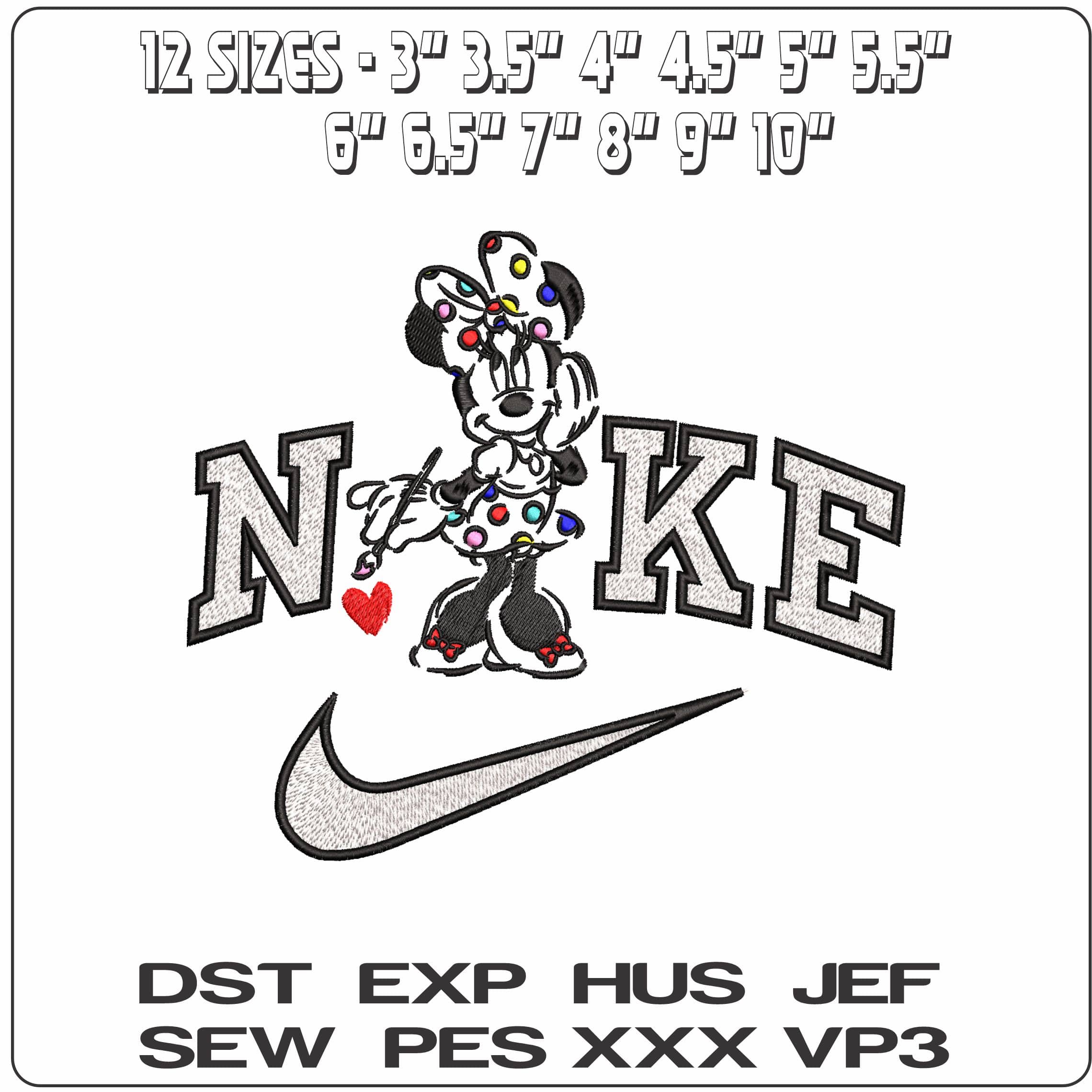 Nike Minnie Mouse outline with Pocodots- Elegant embroidery design file - instant download — view 2