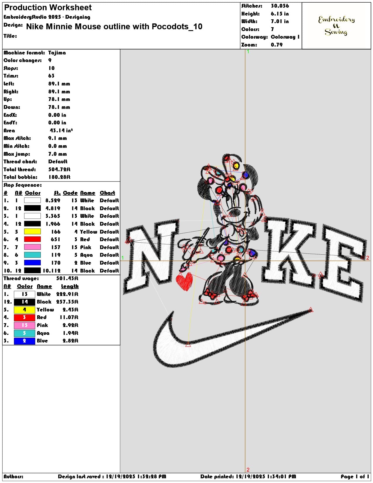 Nike Minnie Mouse outline with Pocodots- Elegant embroidery design file - instant download — view 3