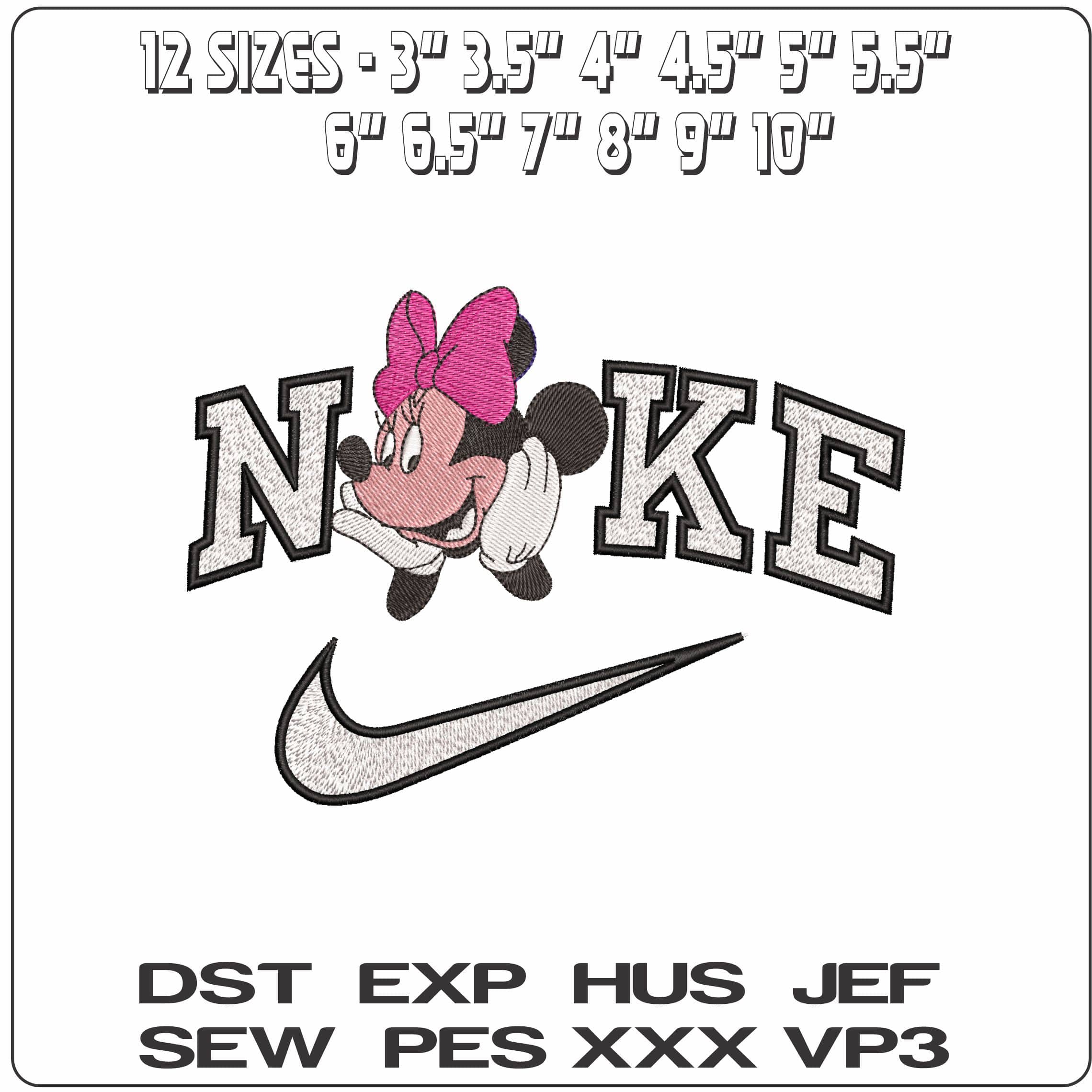 Nike Minnie Mouse posing in Hands- Elegant embroidery design file - instant download — view 2