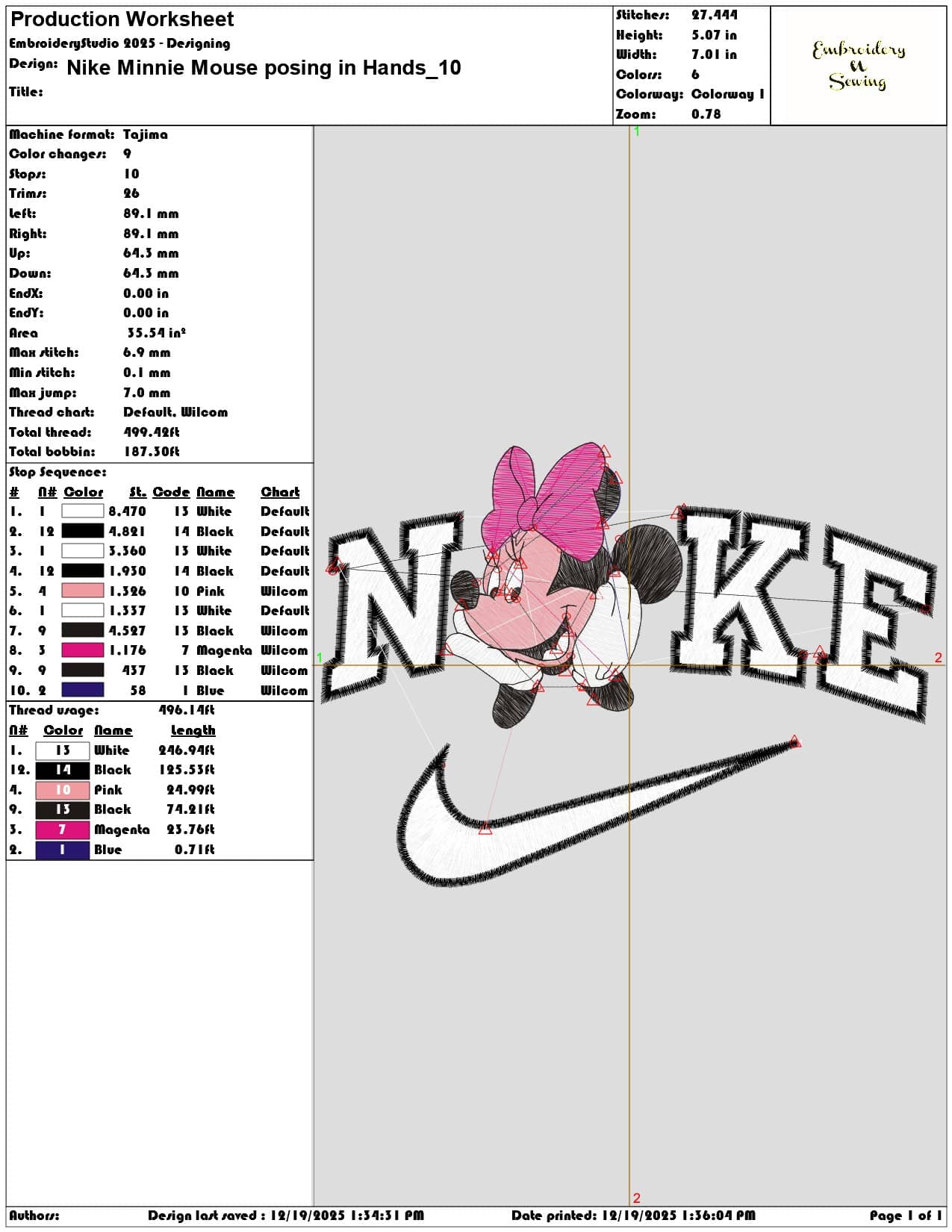Nike Minnie Mouse posing in Hands- Elegant embroidery design file - instant download — view 3