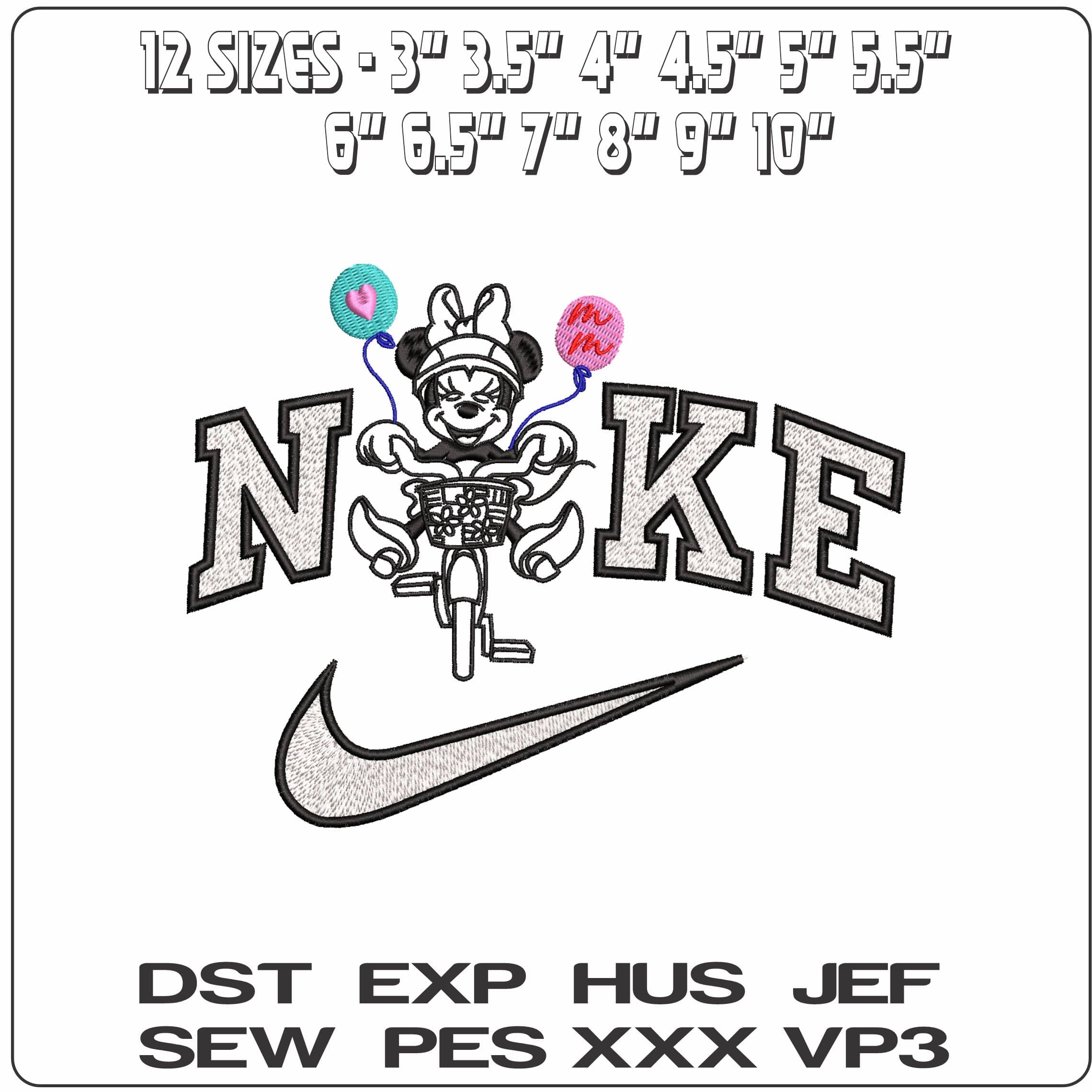 Nike Minnie Mouse riding Bike- Elegant embroidery design file - instant download — view 2
