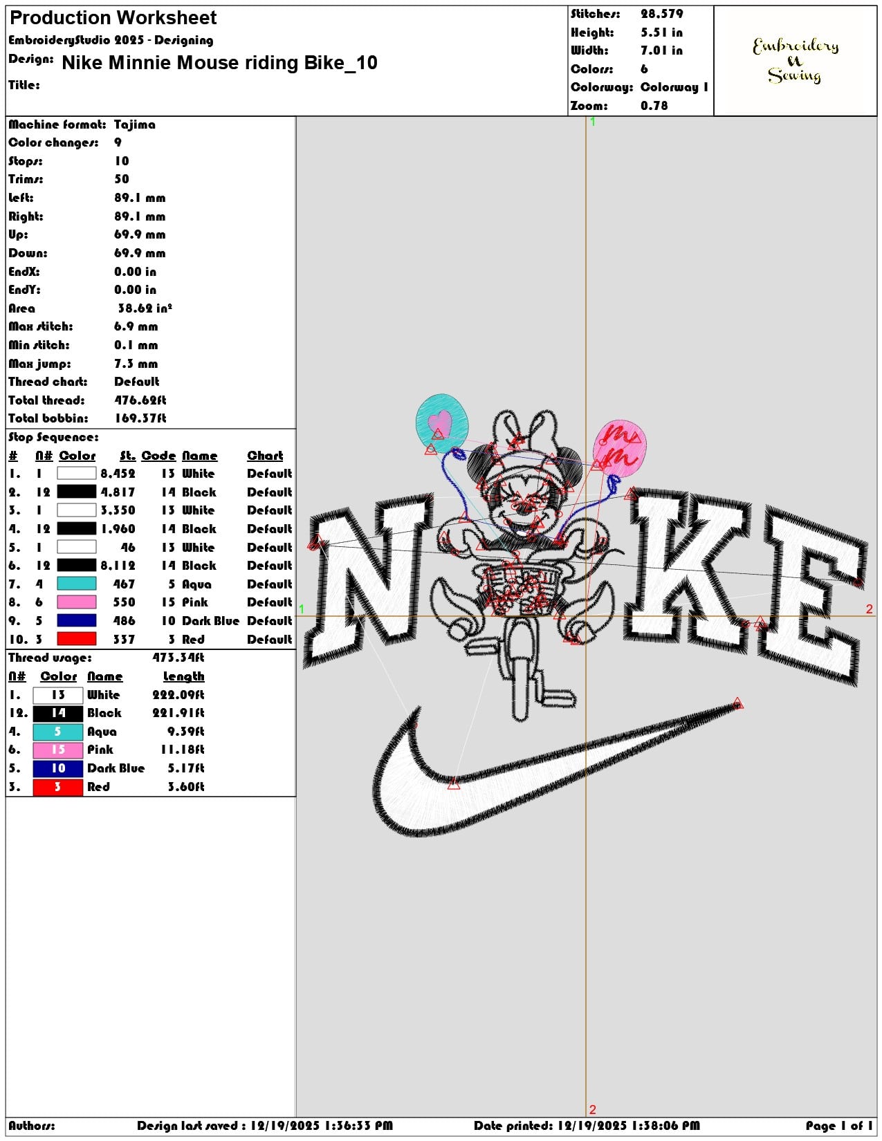Nike Minnie Mouse riding Bike- Elegant embroidery design file - instant download — view 3