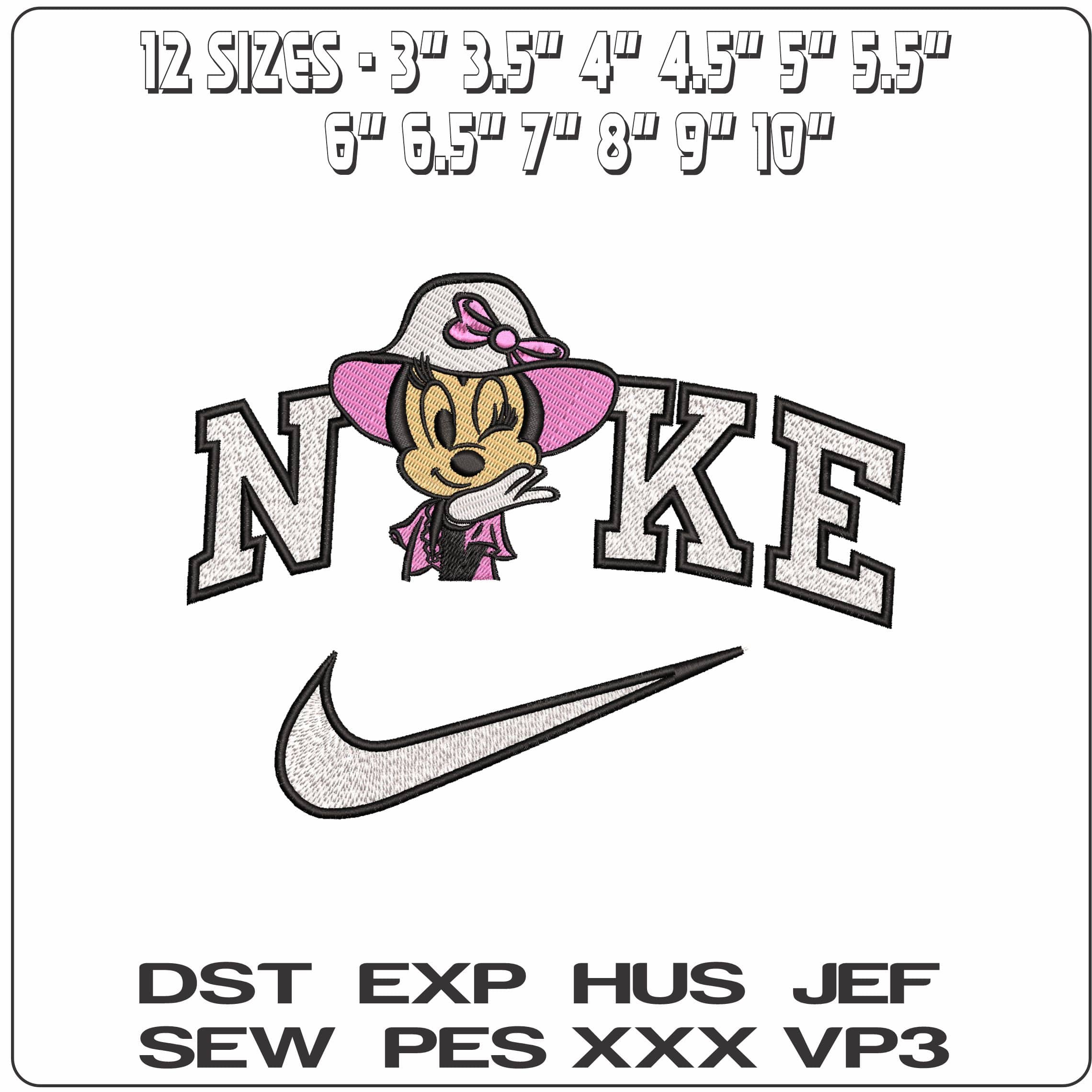 Nike Minnie Mouse With Summer Hat- Elegant embroidery design file - instant download — view 2