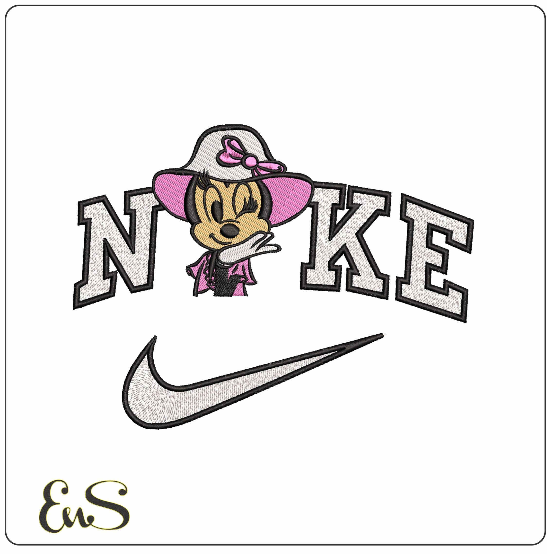 Nike Minnie Mouse With Summer Hat- Elegant embroidery design file - instant download