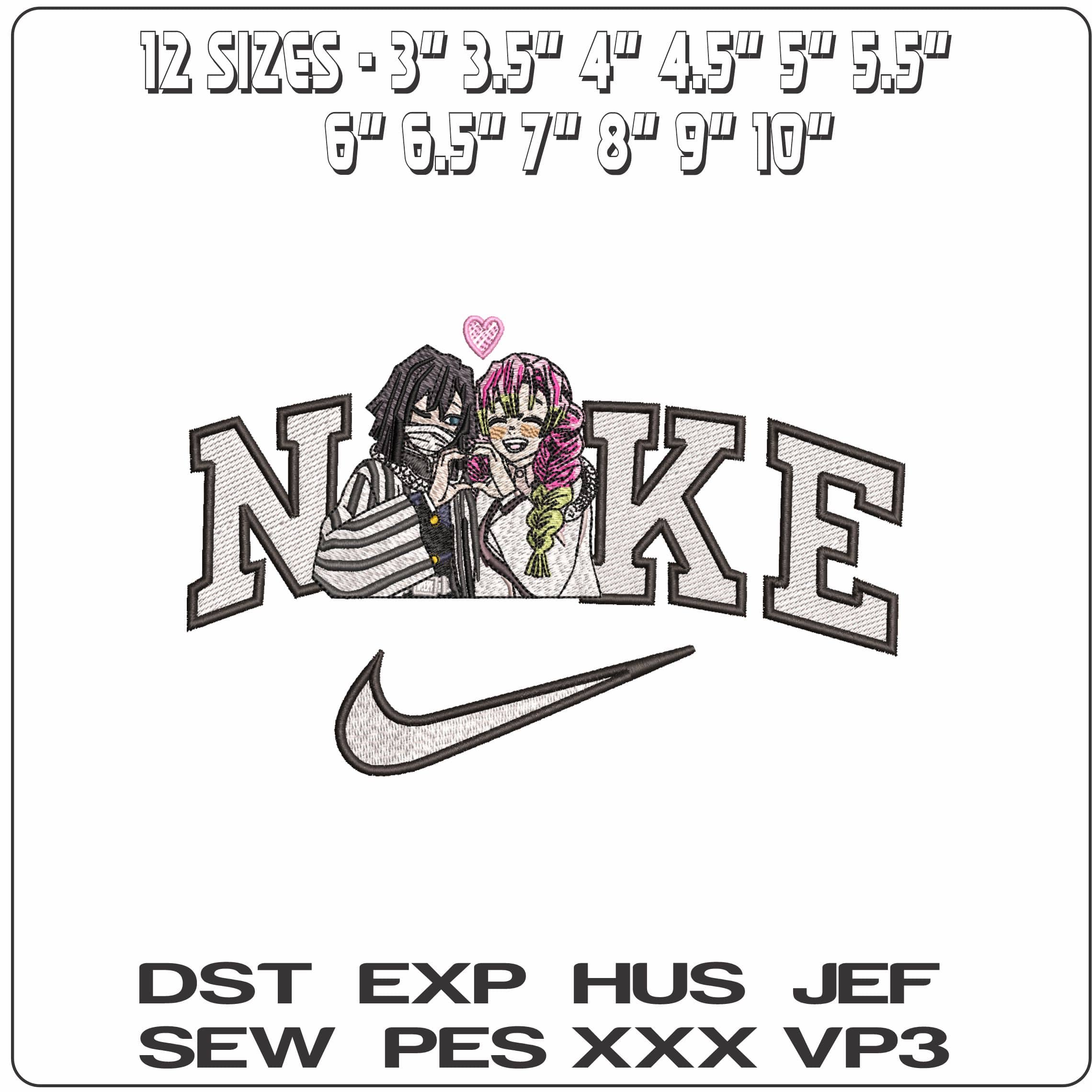Nike Mitsuri Kanrojiand Obanai Iguro Demon Slayer Anime- Elegant embroidery design file - instant download — view 2
