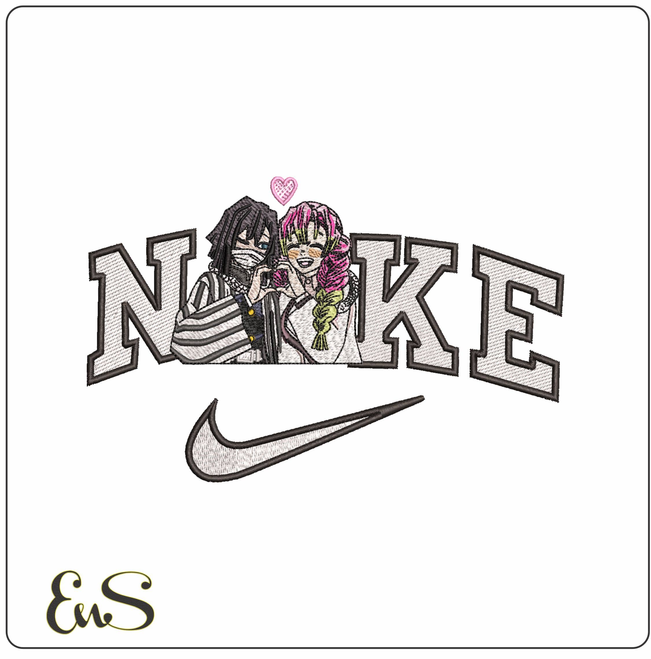 Nike Mitsuri Kanrojiand Obanai Iguro Demon Slayer Anime- Elegant embroidery design file - instant download