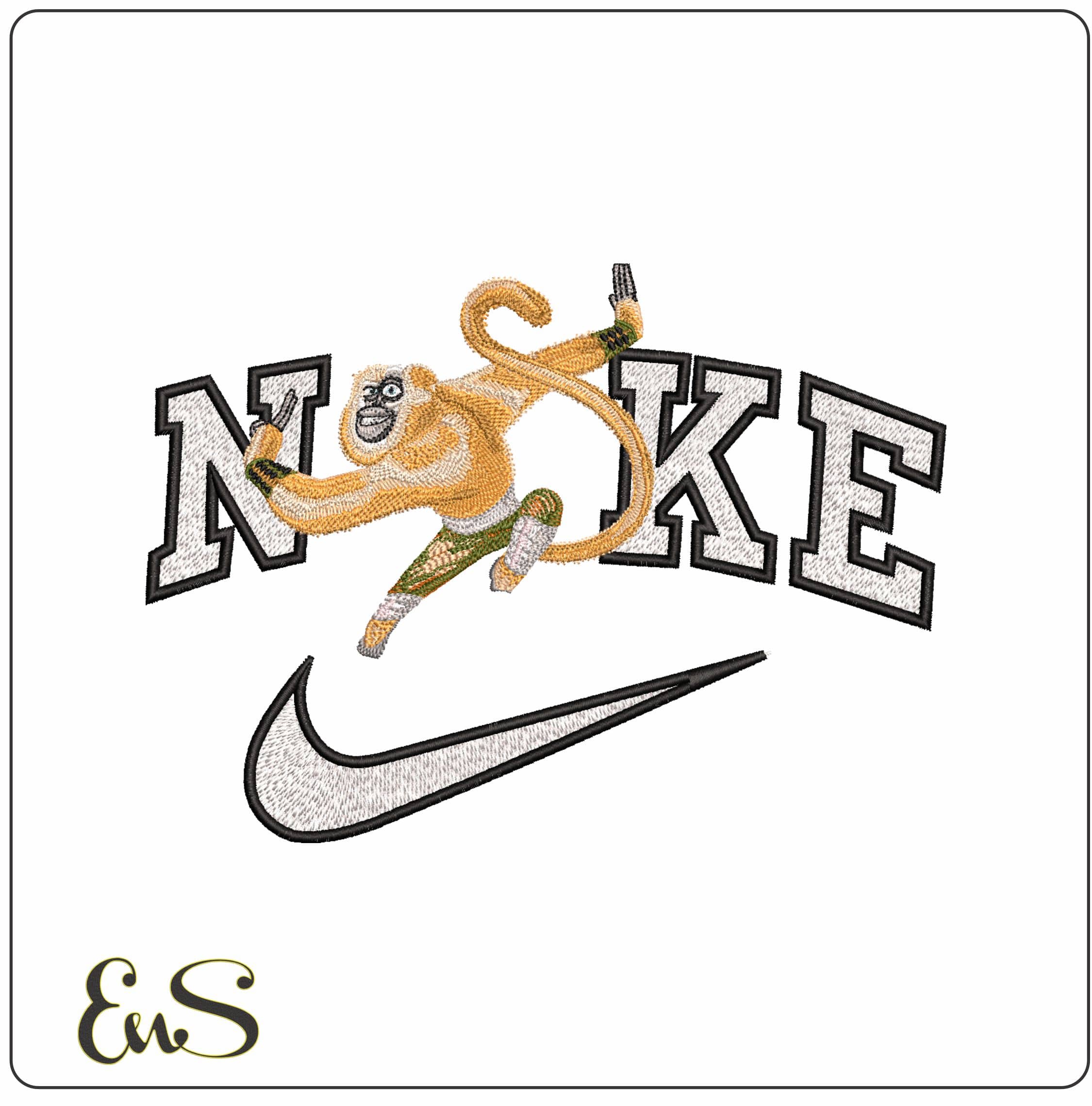Nike Monkey Kung Fu Panda- Elegant embroidery design file - instant download