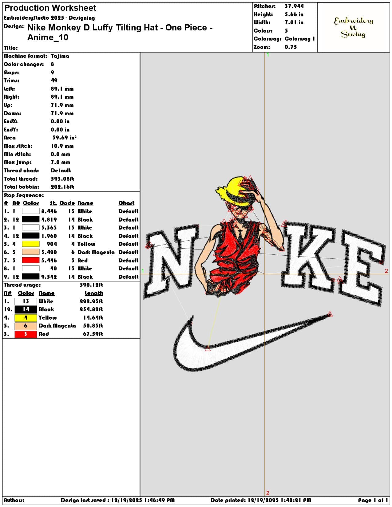Nike Monkey D Luffy Tilting Hat One Piece Anime- Elegant embroidery design file - instant download — view 3