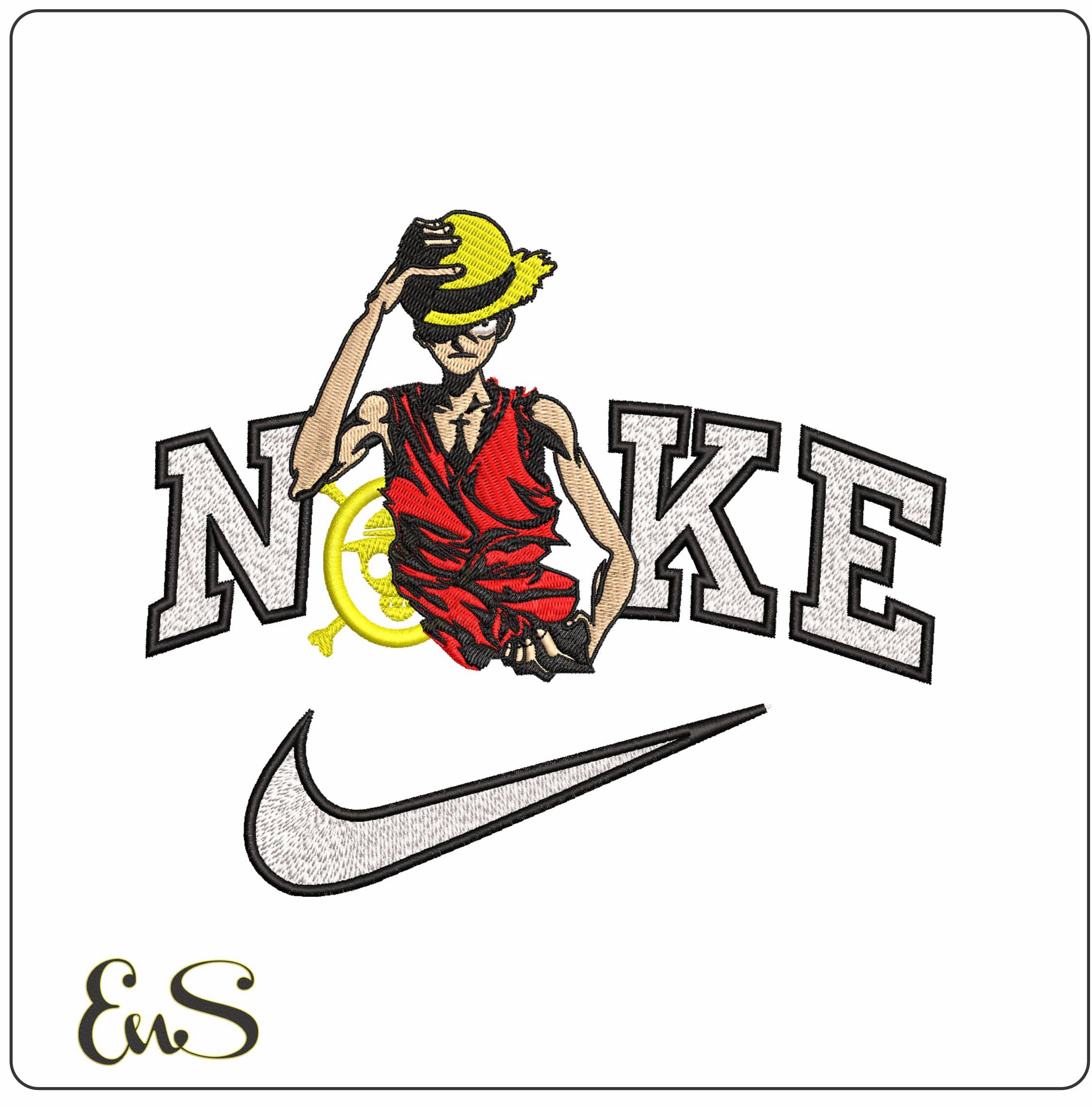 Nike Monkey D Luffy with One Piece Logo Anime- Elegant embroidery design file - instant download