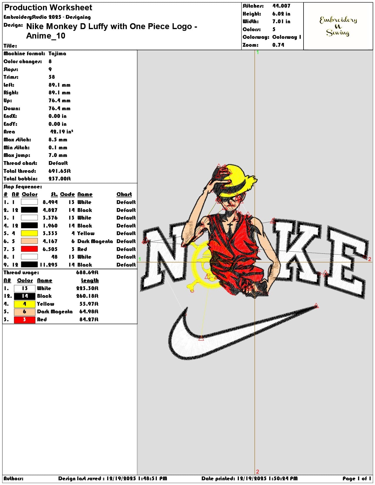Nike Monkey D Luffy with One Piece Logo Anime- Elegant embroidery design file - instant download — view 3
