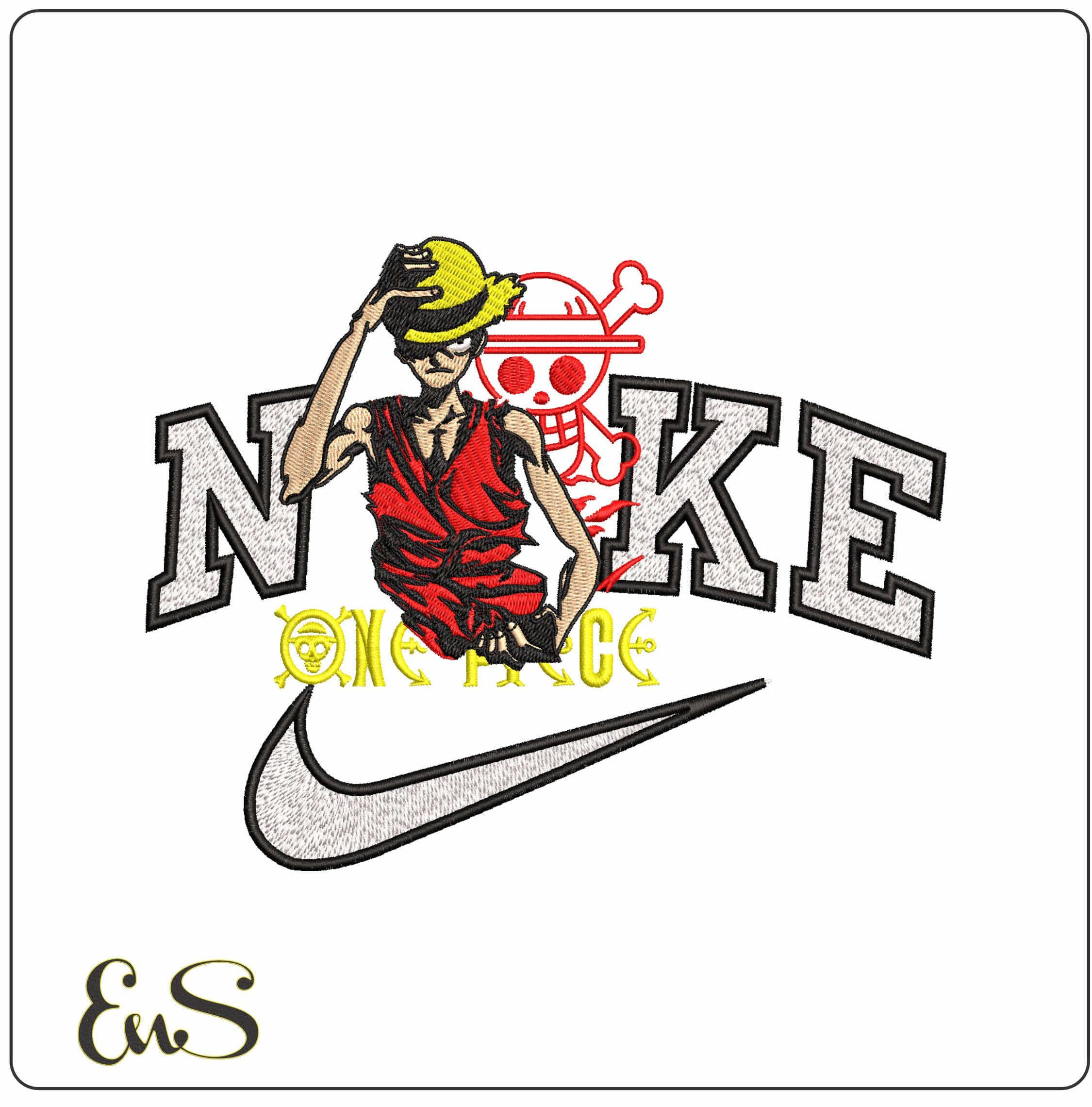 Nike Monkey D Luffy with One Piece name and Logo Anime- Elegant embroidery design file - instant download
