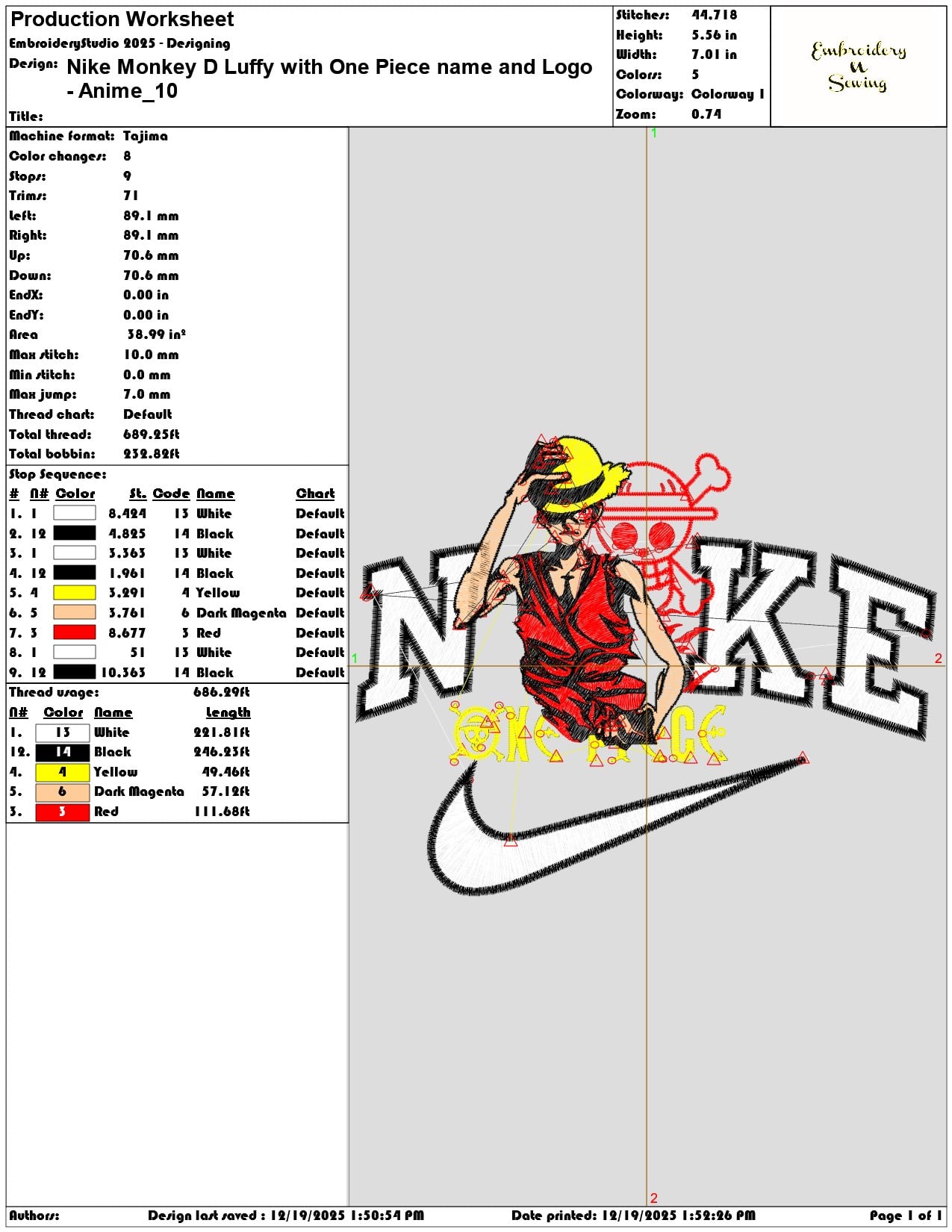 Nike Monkey D Luffy with One Piece name and Logo Anime- Elegant embroidery design file - instant download — view 3