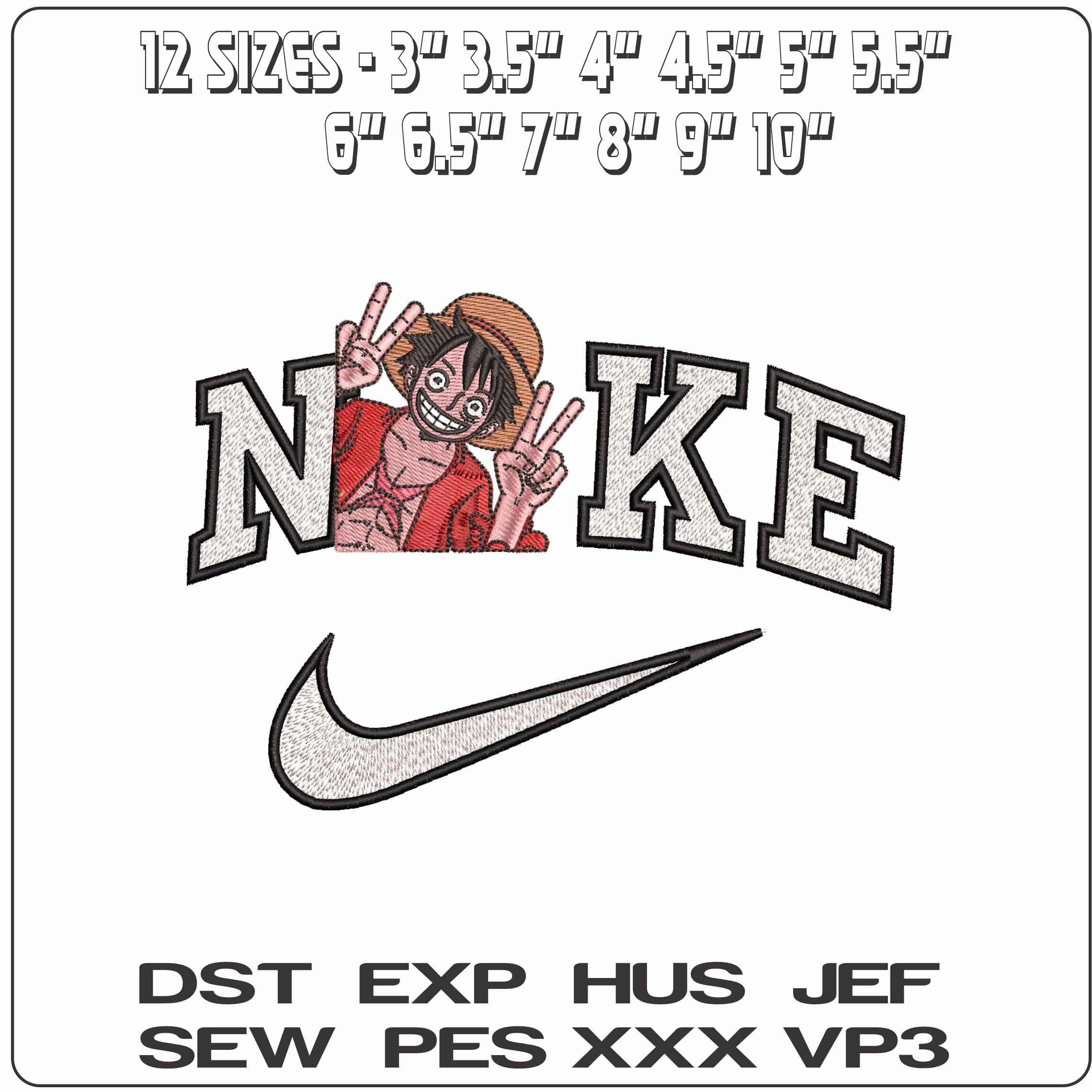 Nike Monkey Luffy Salute One Piece Anime- Elegant embroidery design file - instant download — view 2