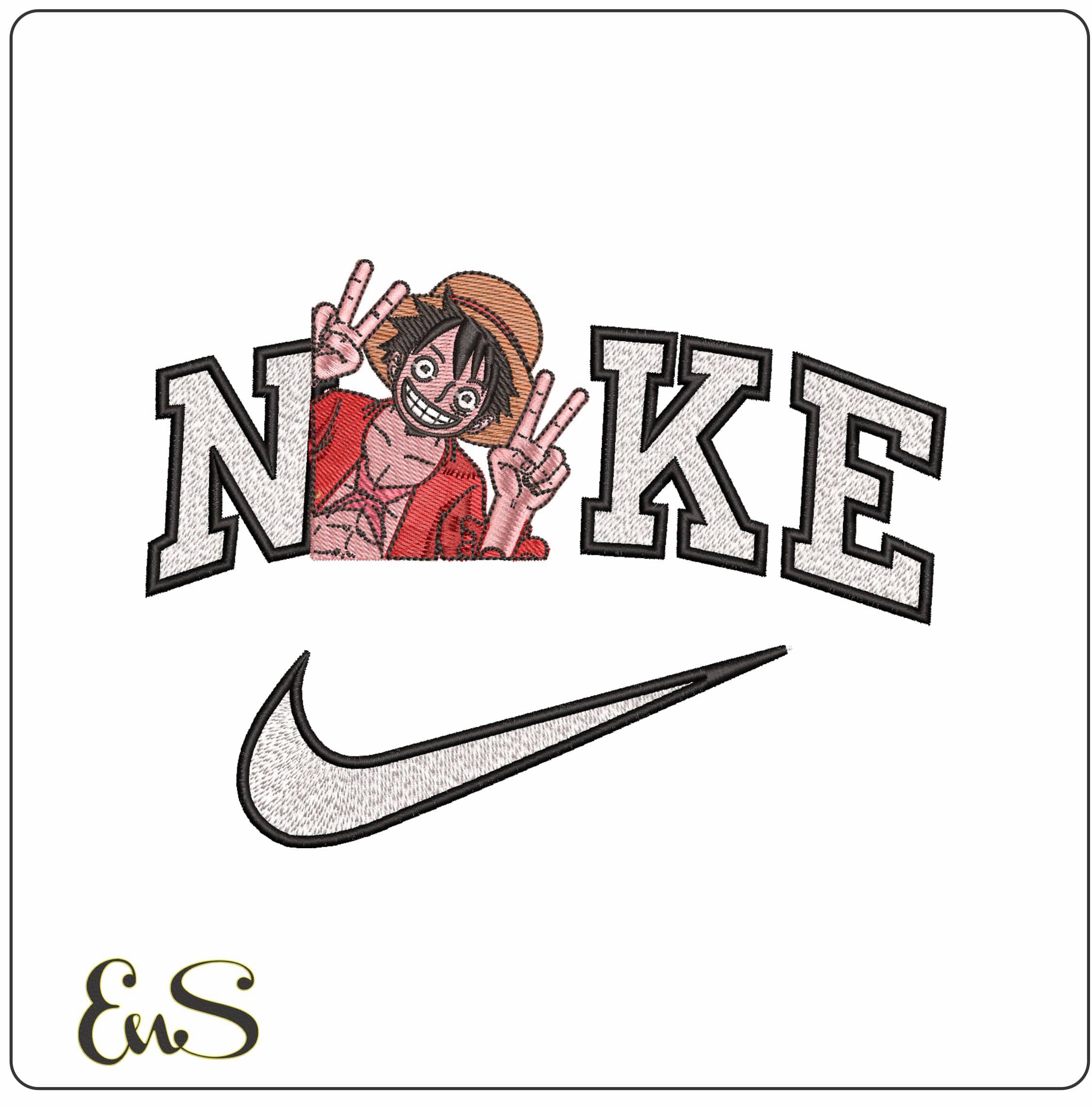 Nike Monkey Luffy Salute One Piece Anime- Elegant embroidery design file - instant download