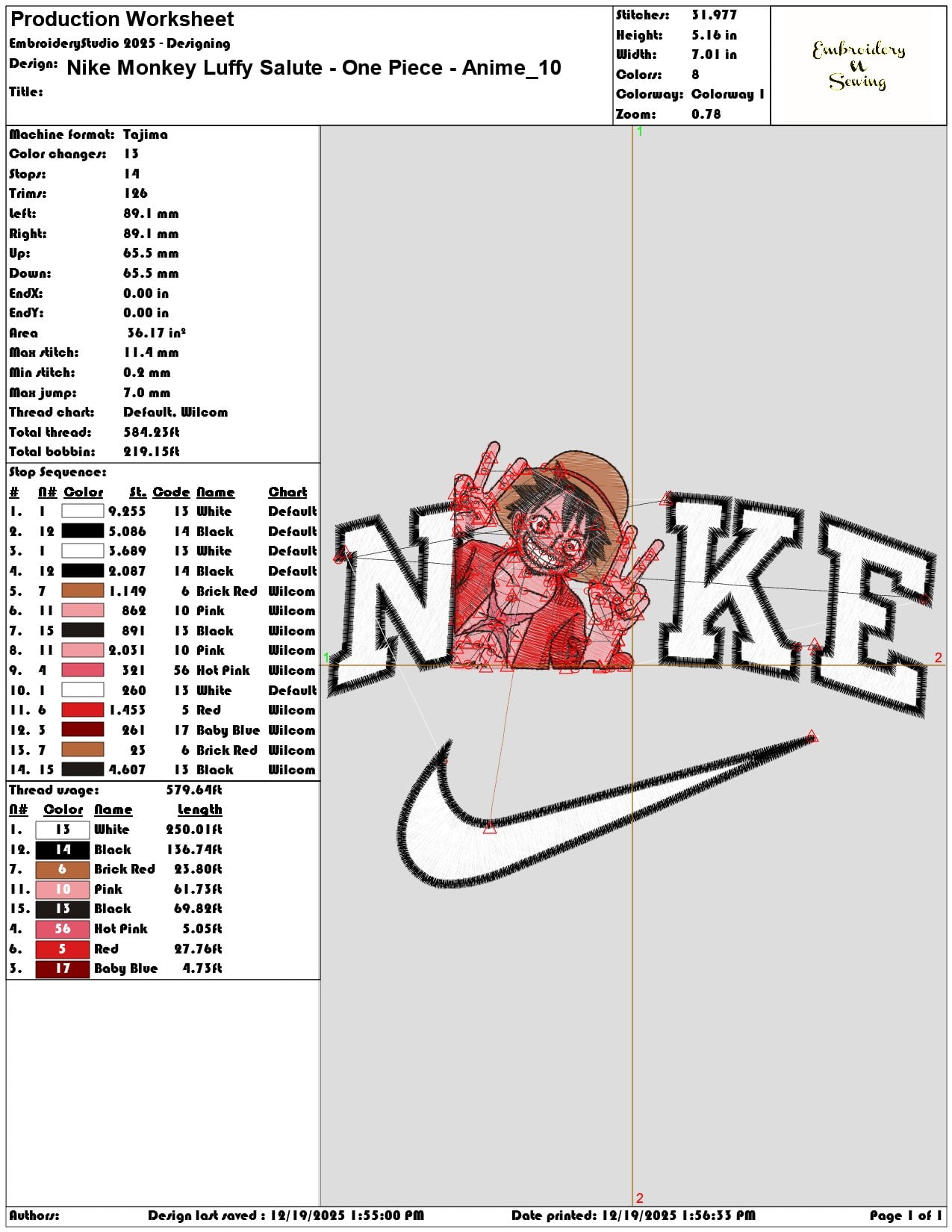 Nike Monkey Luffy Salute One Piece Anime- Elegant embroidery design file - instant download — view 3