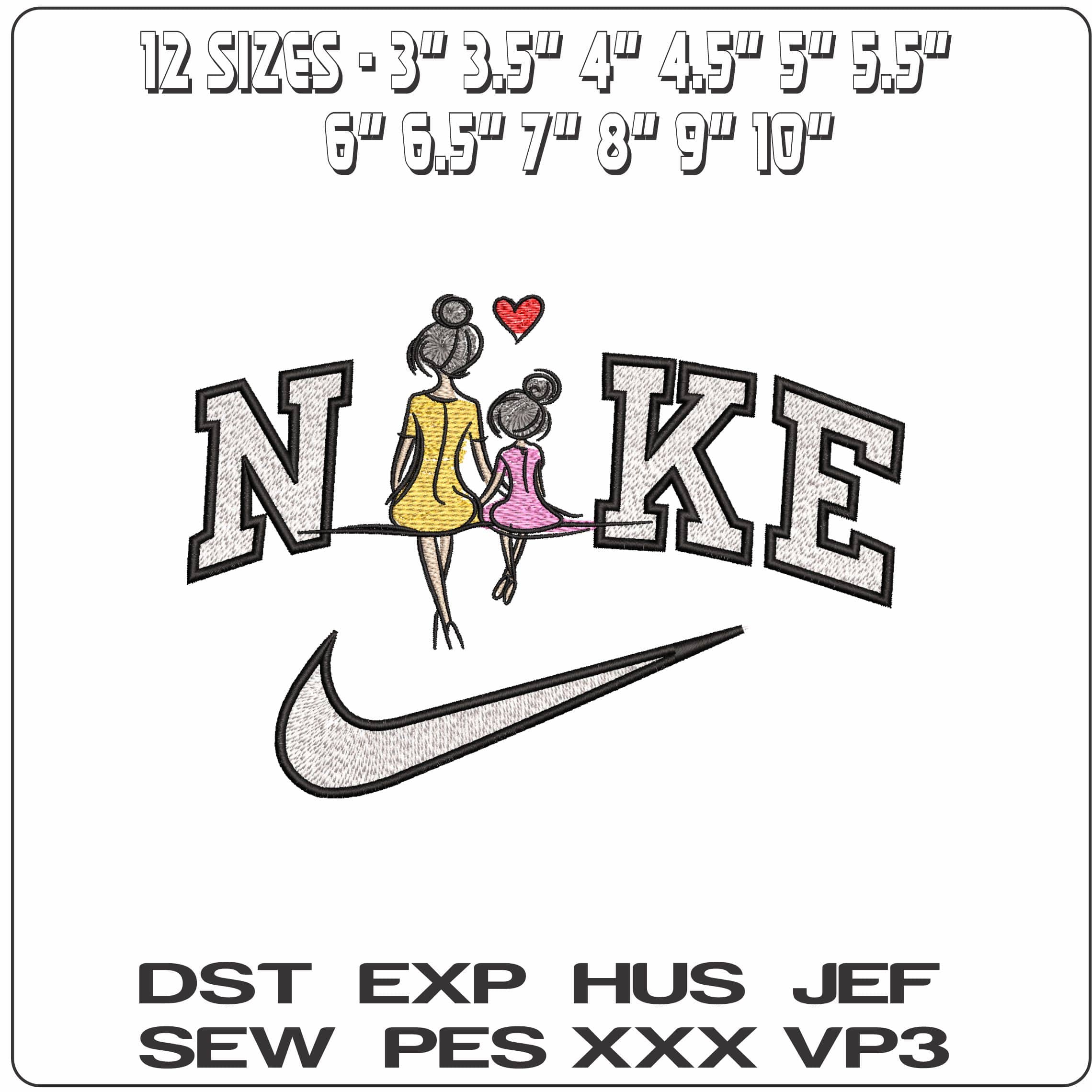 Nike Mother and Daugther sitting Love- Elegant embroidery design file - instant download — view 2