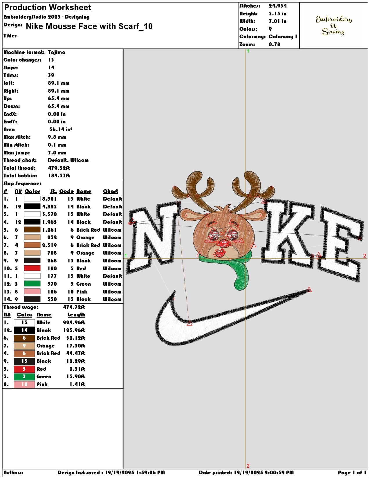Nike Mousse Face with Scarf- Elegant embroidery design file - instant download — view 3