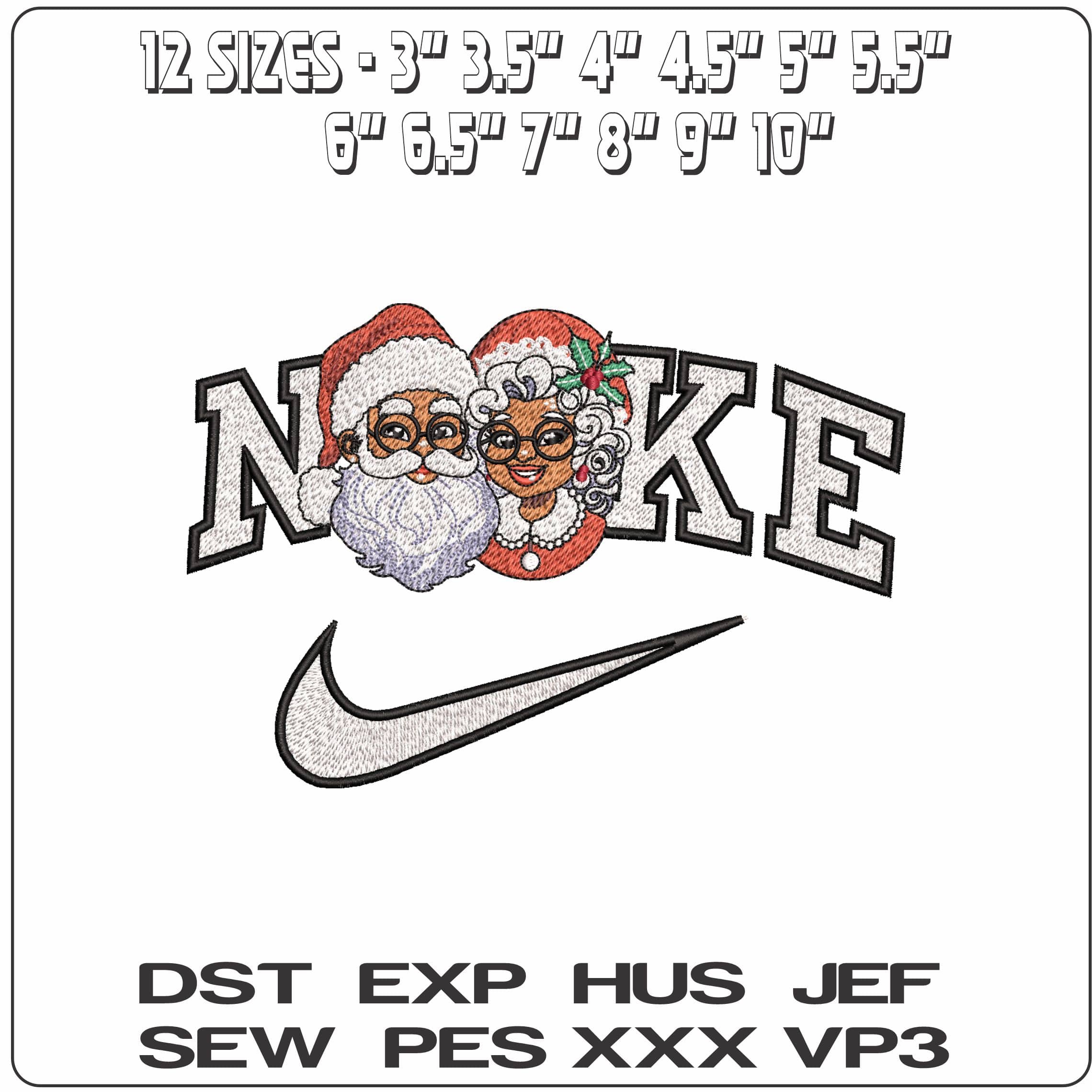 Nike Mr and Mrs Black Santa- Elegant embroidery design file - instant download — view 2