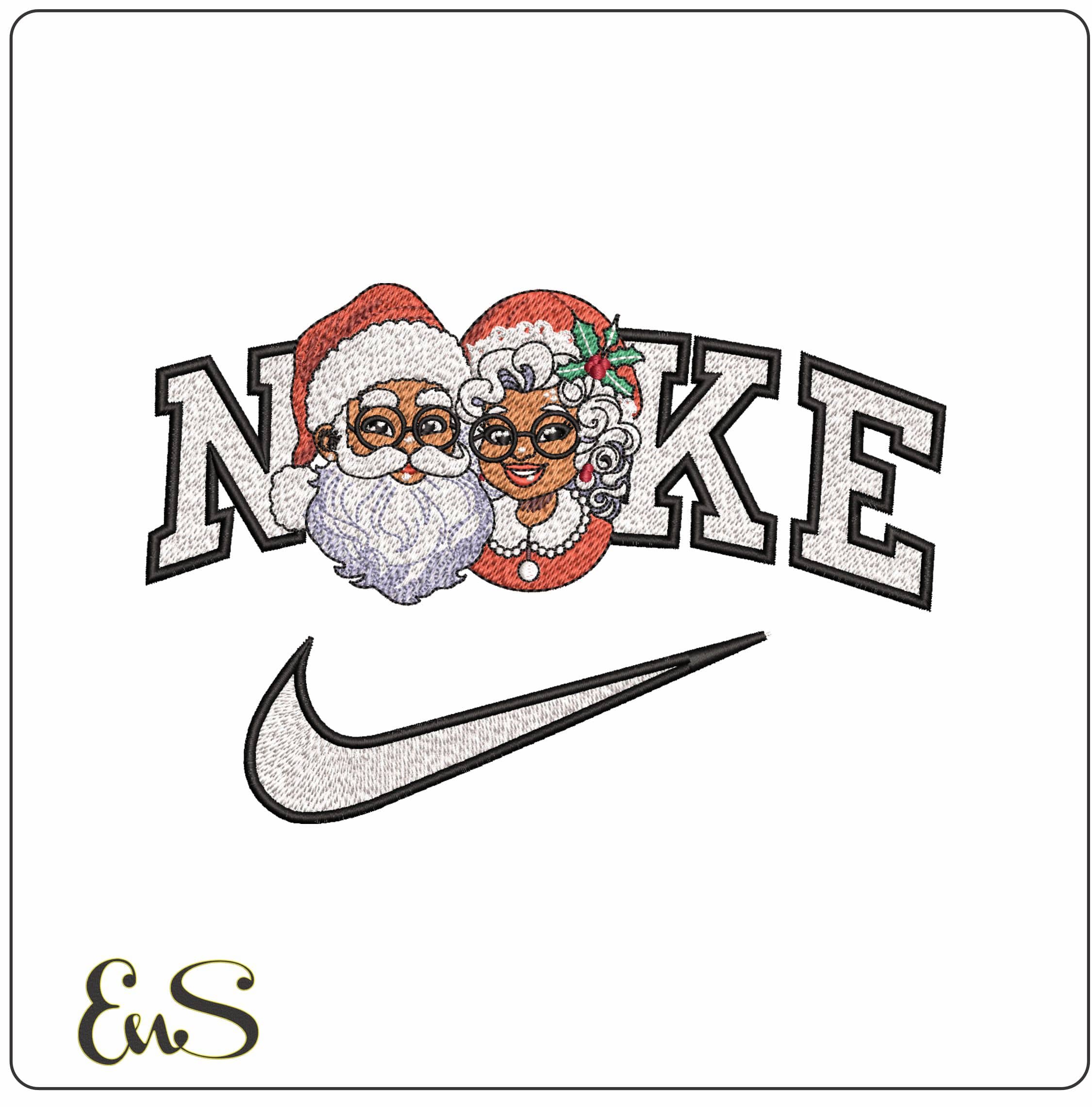 Nike Mr and Mrs Black Santa- Elegant embroidery design file - instant download