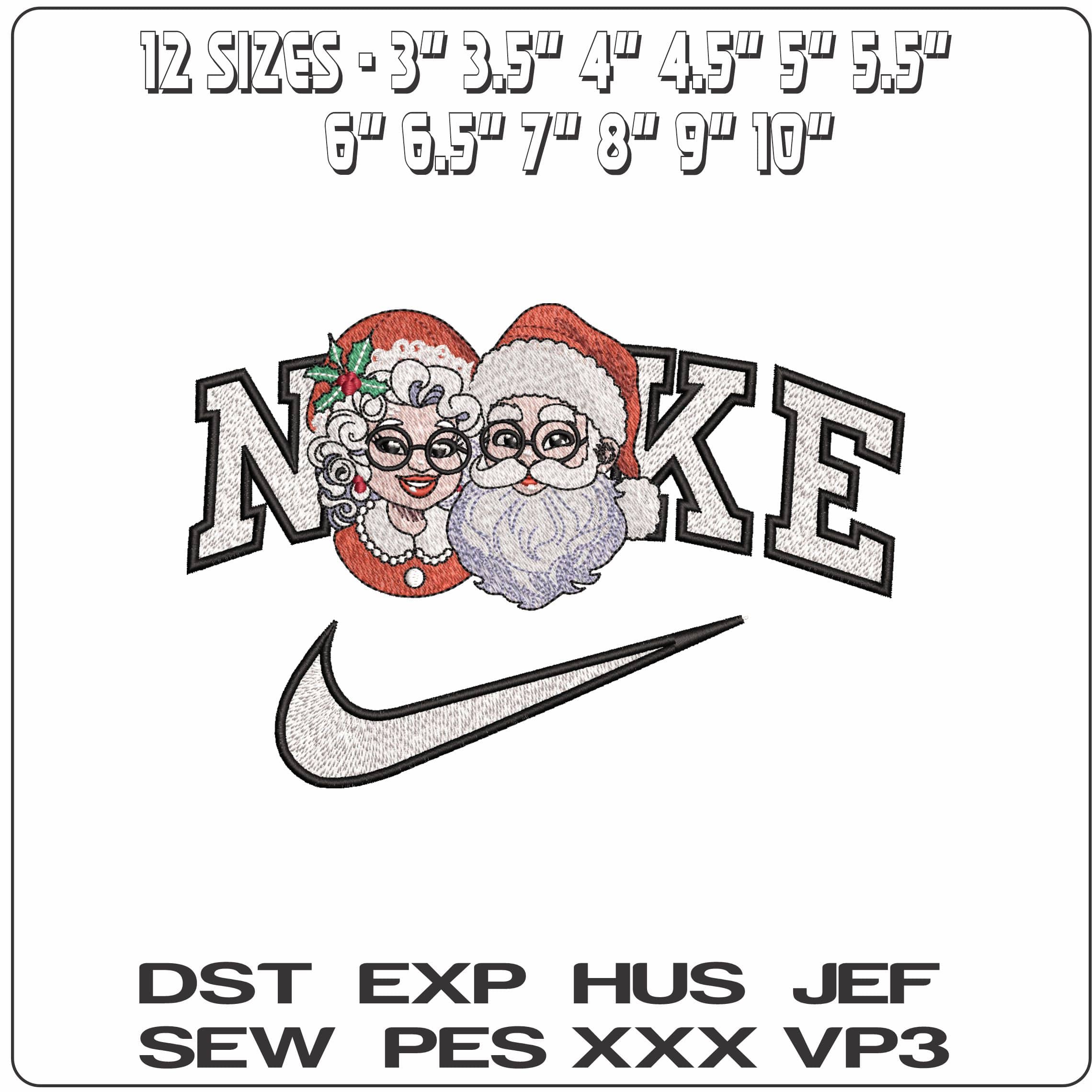 Nike Mr and Mrs Santa- Elegant embroidery design file - instant download — view 2