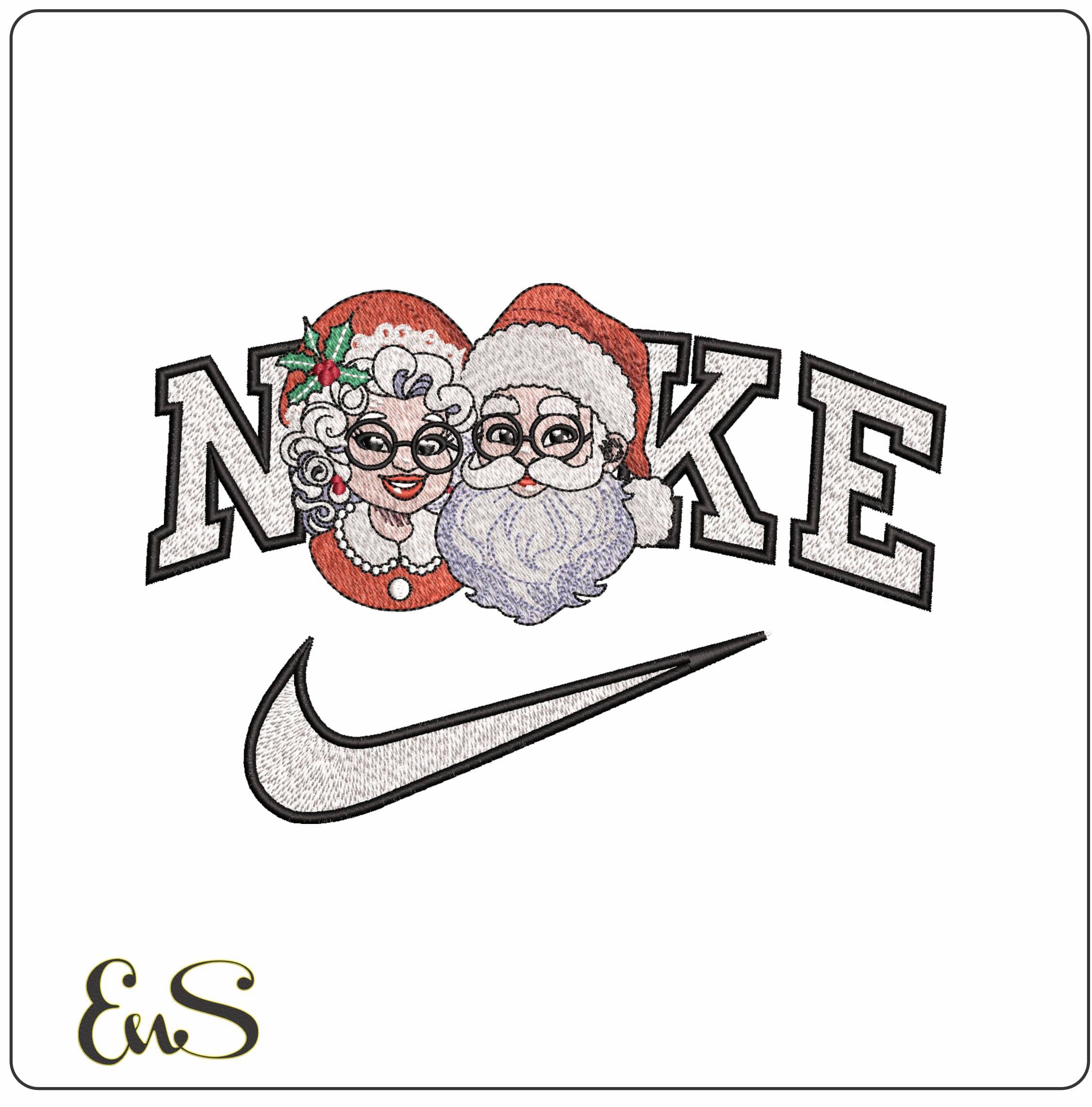 Nike Mr and Mrs Santa- Elegant embroidery design file - instant download