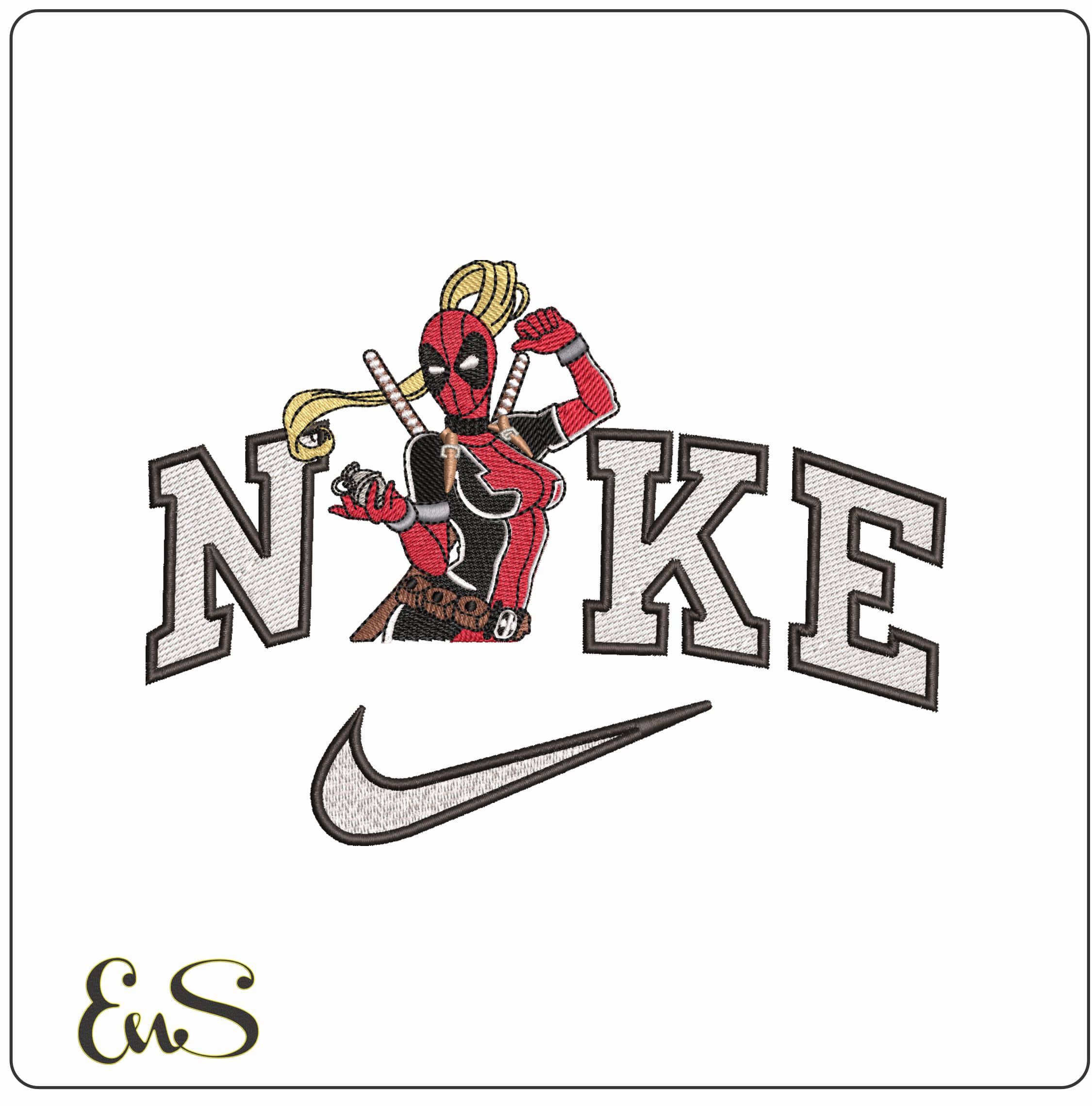 Nike Mrs Deadpool- Elegant embroidery design file - instant download