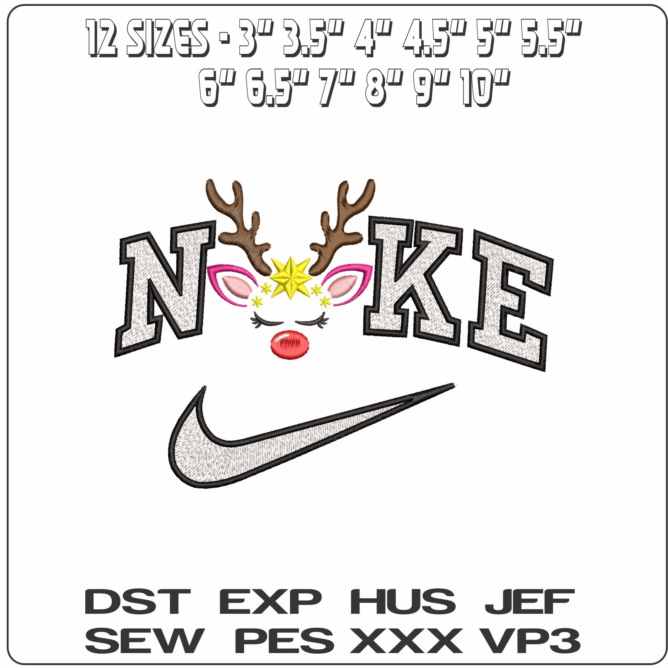 Nike Mrs Ruldolph Star Reindeer Face- Elegant embroidery design file - instant download — view 2
