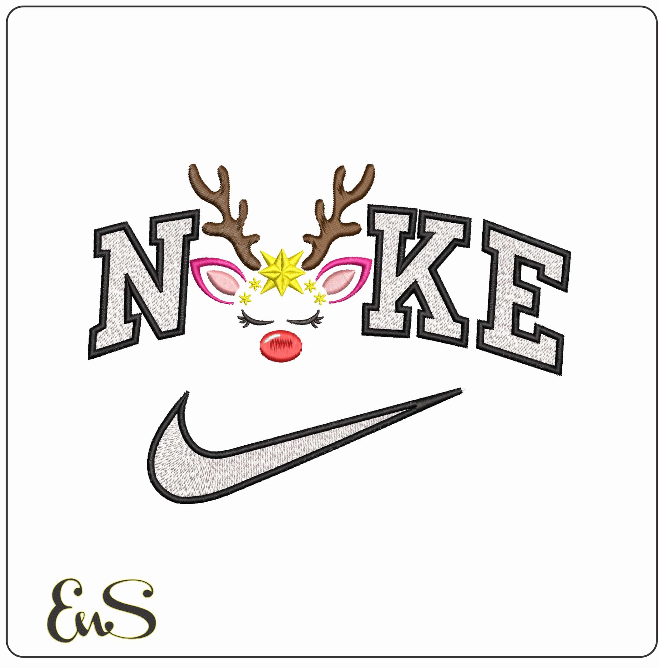 Nike Mrs Ruldolph Star Reindeer Face- Elegant embroidery design file - instant download