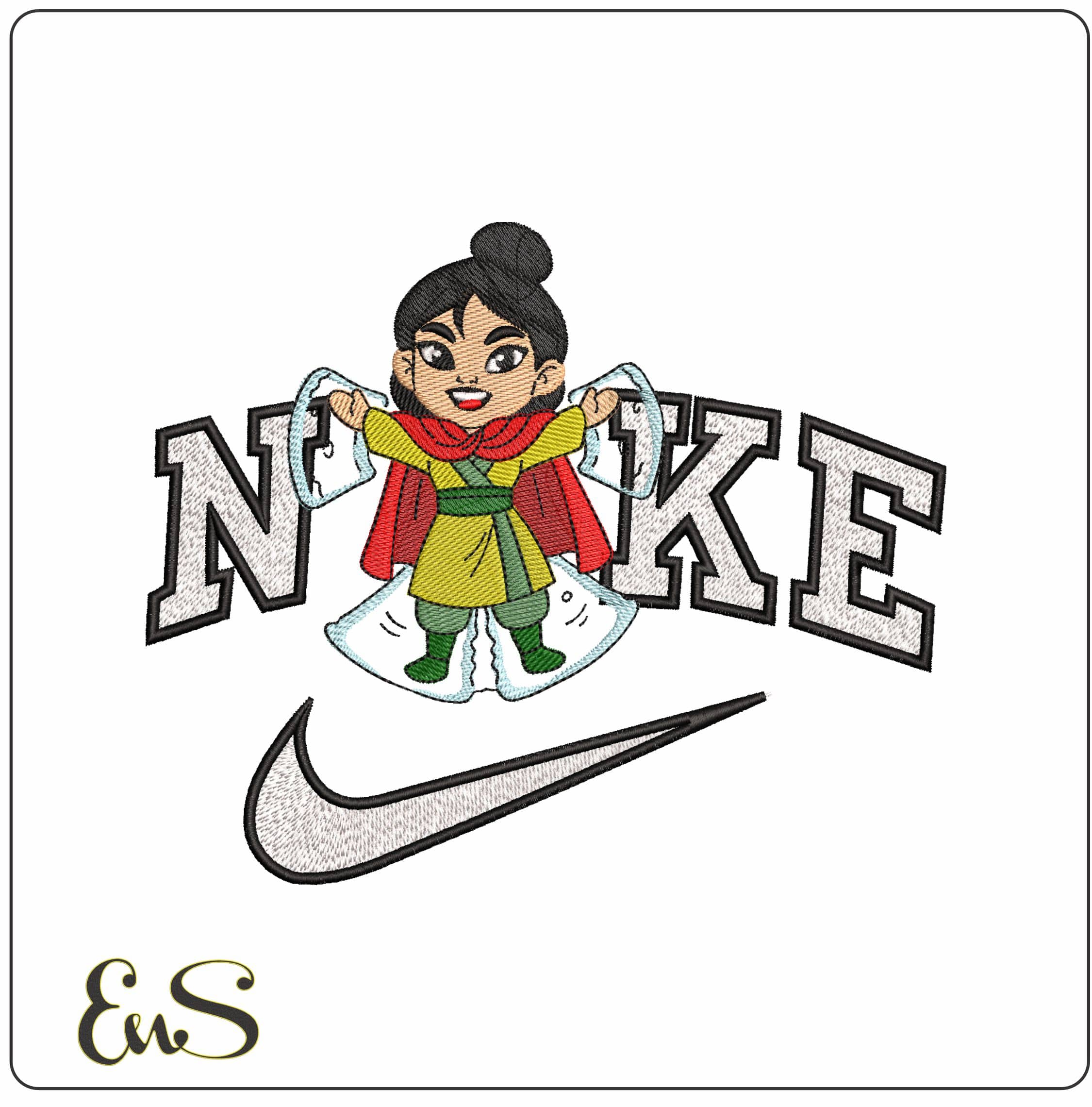 Nike Mulan Chibi Disney- Elegant embroidery design file - instant download