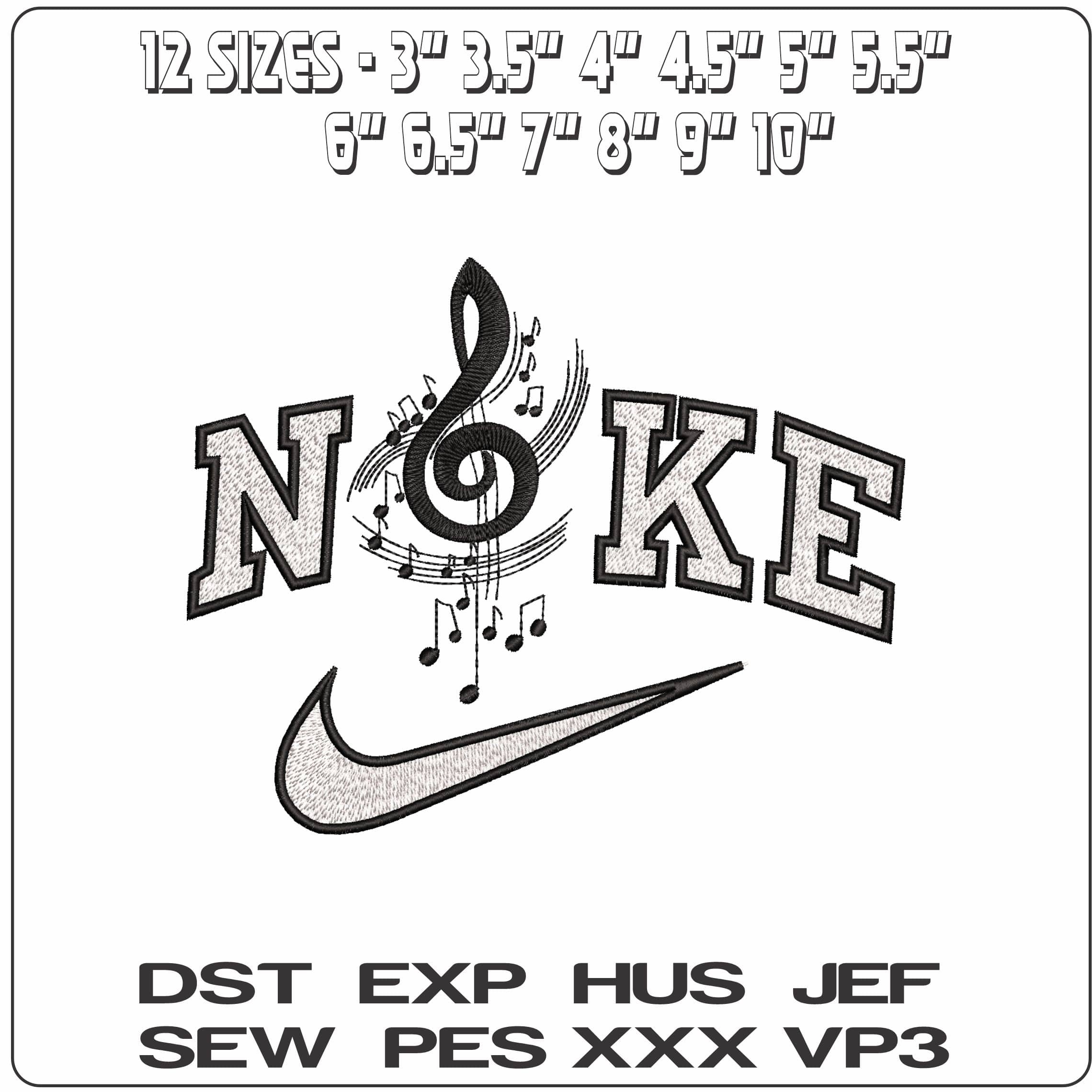 Nike Musical Clef and Notes- Elegant embroidery design file - instant download — view 2