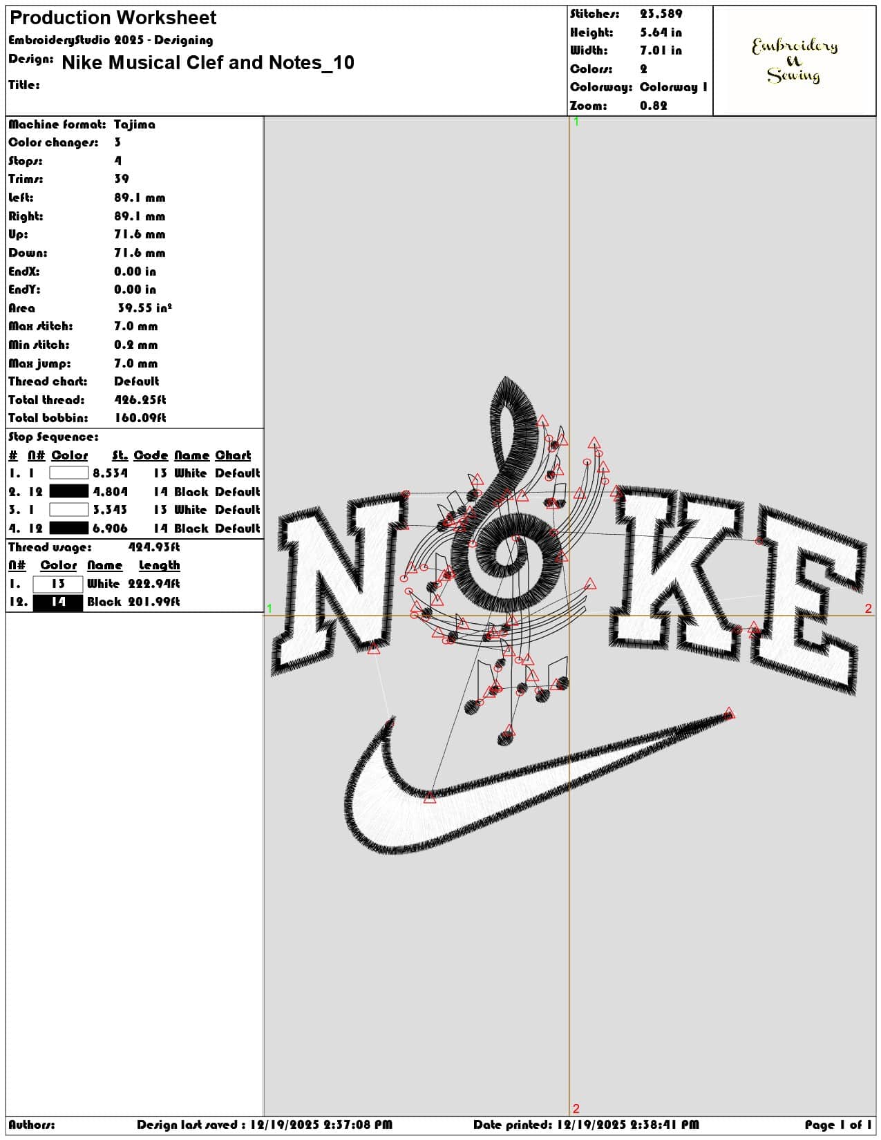 Nike Musical Clef and Notes- Elegant embroidery design file - instant download — view 3
