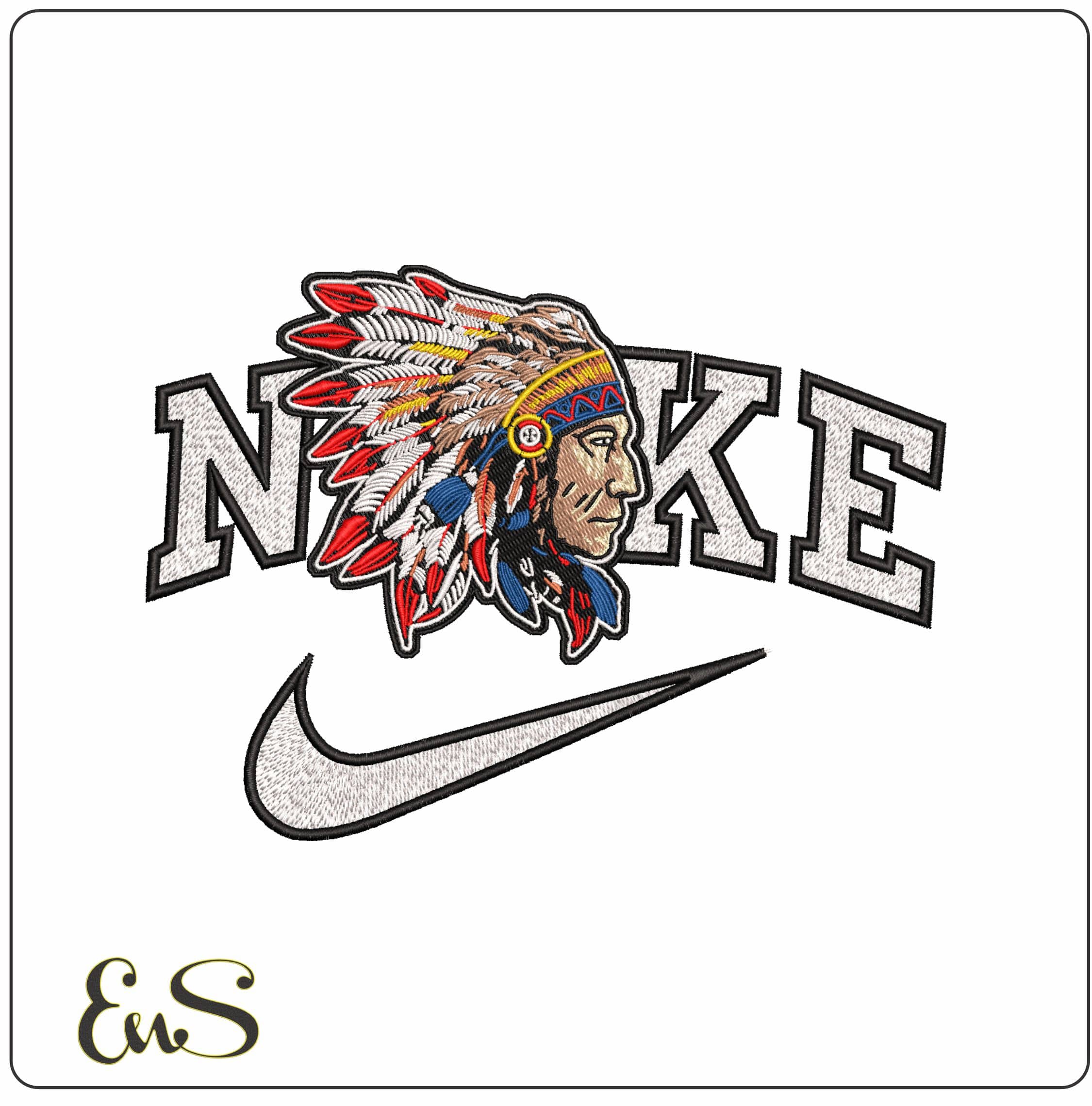 Nike Native American with Chief Headdress- Elegant embroidery design file - instant download