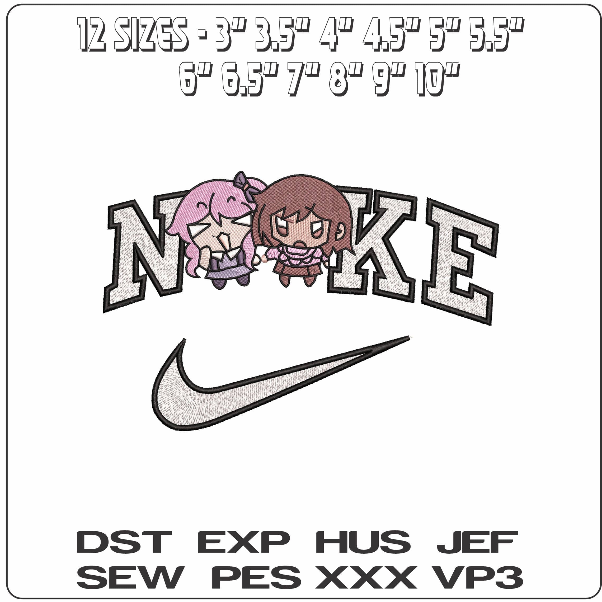 Nike Natsuki and Sayori Doki Doki Literatue Club Anime- Elegant embroidery design file - instant download — view 2