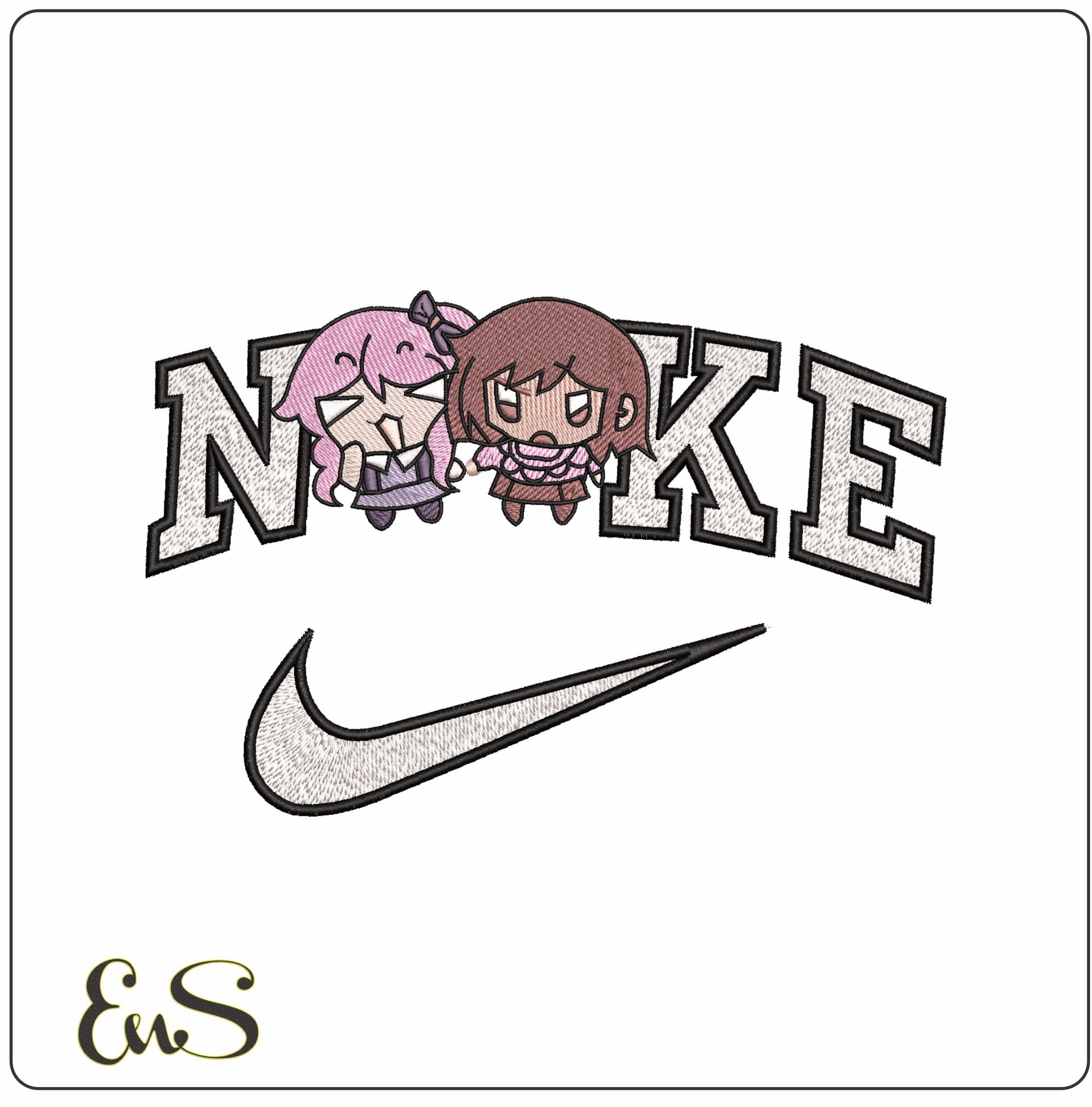 Nike Natsuki and Sayori Doki Doki Literatue Club Anime- Elegant embroidery design file - instant download